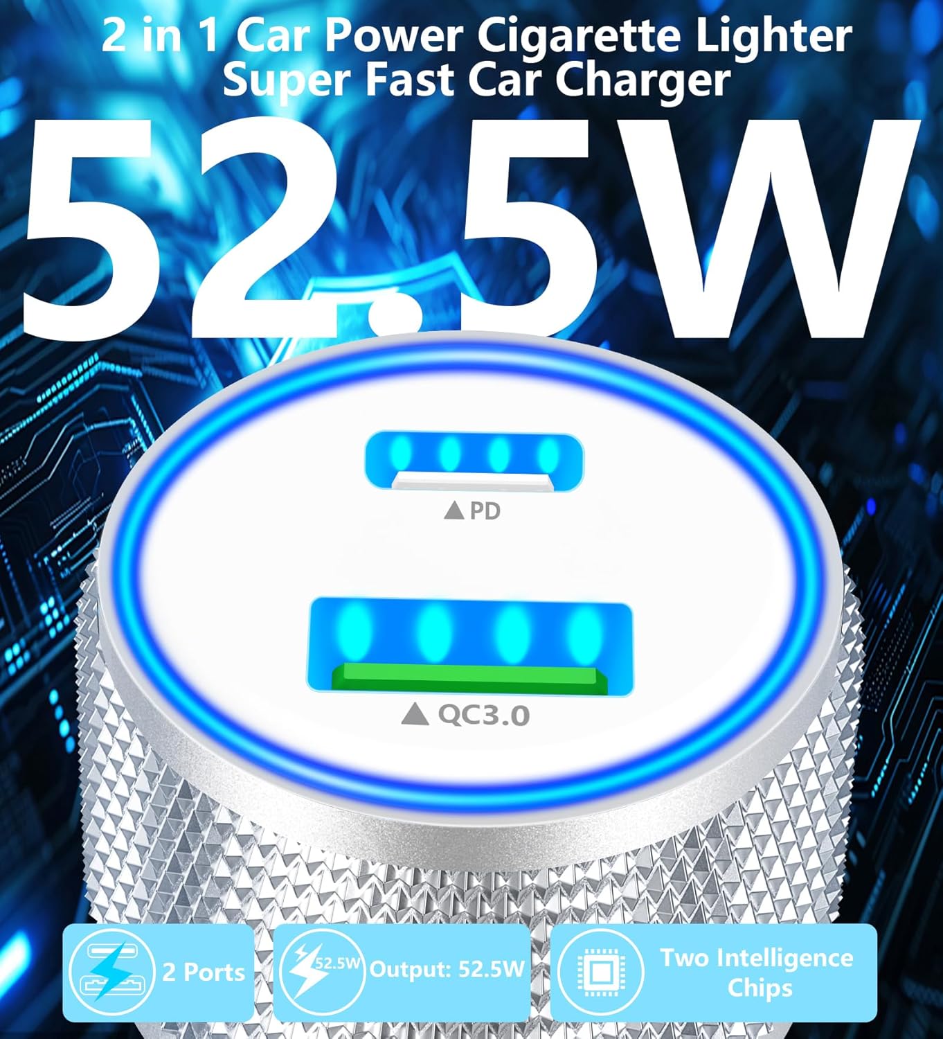 [Apple MFi Certified] iPhone 16 Fast Car Charger, Rombica 52.5W USB-C&USB-A Car Power Cigarette Lighter PD/QC3.0 Type-C Fast Car Charging with Type-C Cable for iPhone 16 Pro/16 Pro Max/15/15 Pro/iPad