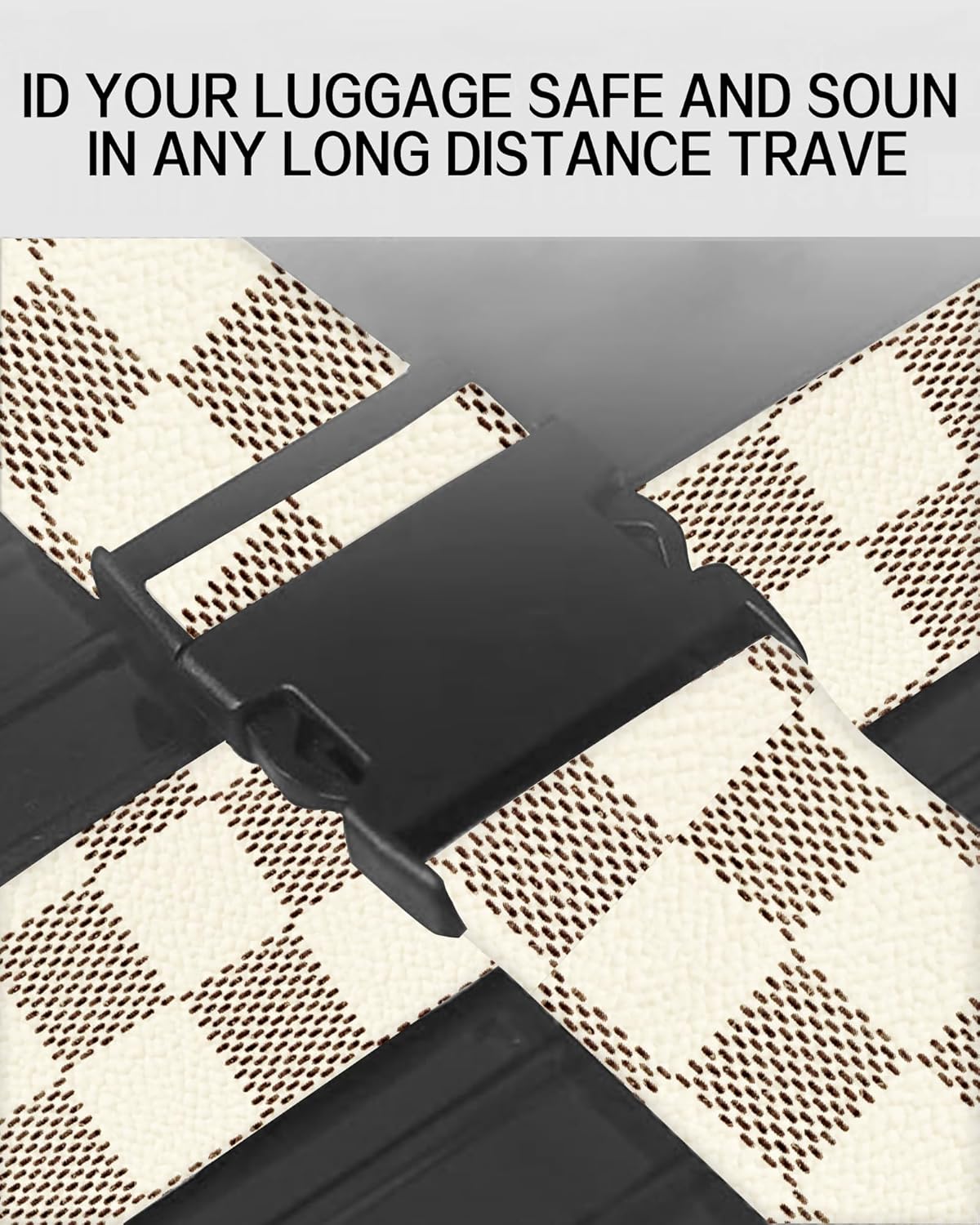 Luggage Straps for Suitcases, Adjustable Travel Belt, Durable Wide Luggage Strap, Cute Suitcase Strap Identifiers with Buckle, Bag Straps for Luggage, Brown White Plaid