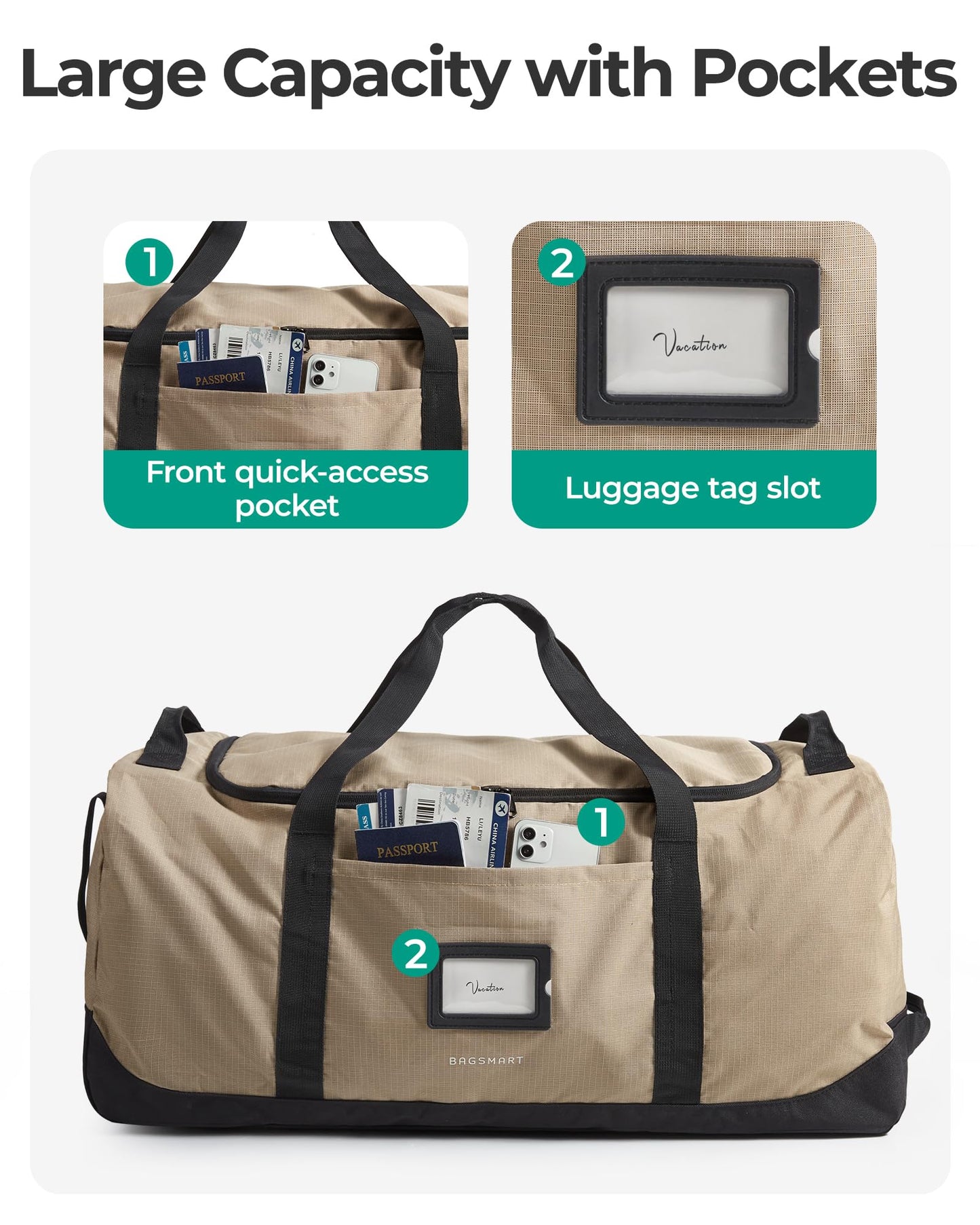 BAGSMART 83L Foldable Travel Bag, Large Duffle Bag Luggage for Travel