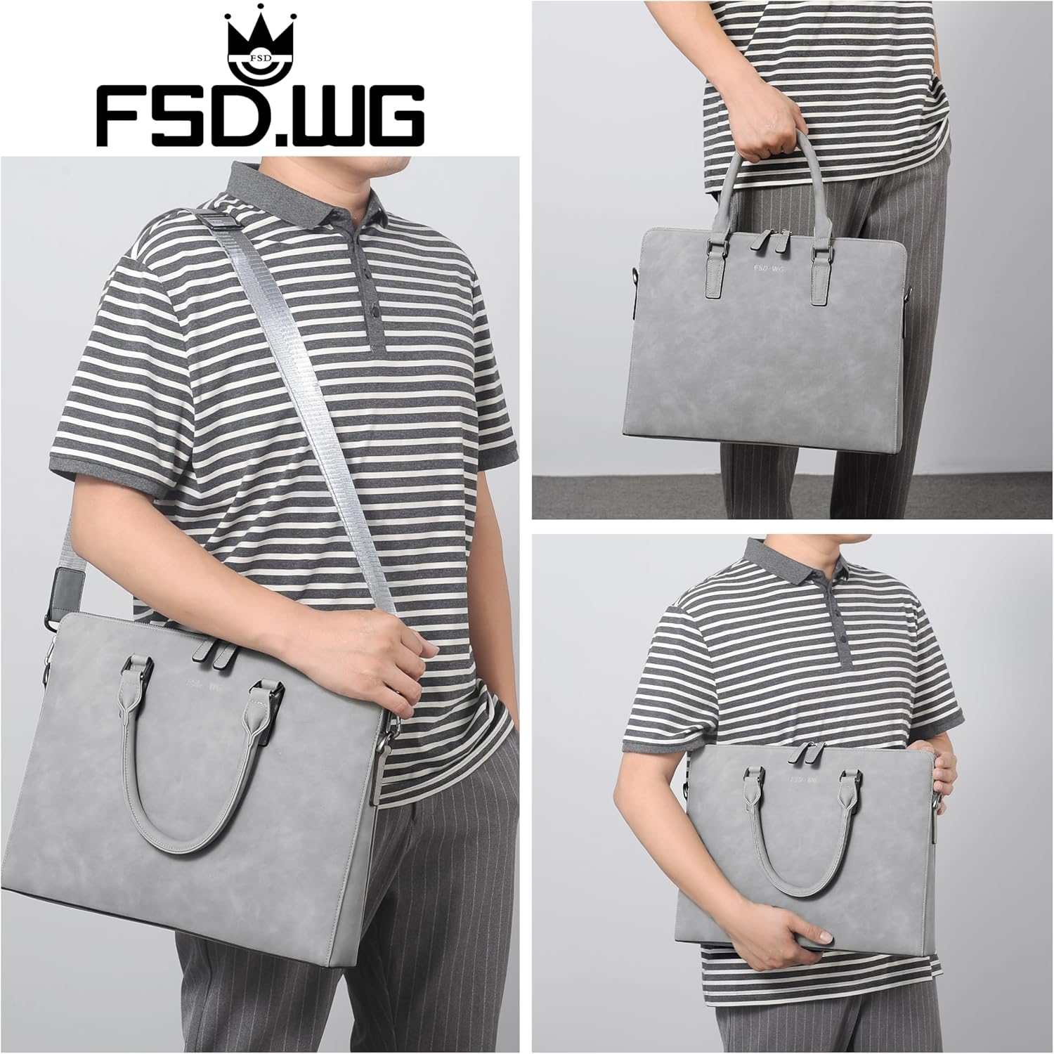 FSD. WG Business Bag Leather Messenger Bag Water Resistant Business Travel Briefcase Handbag