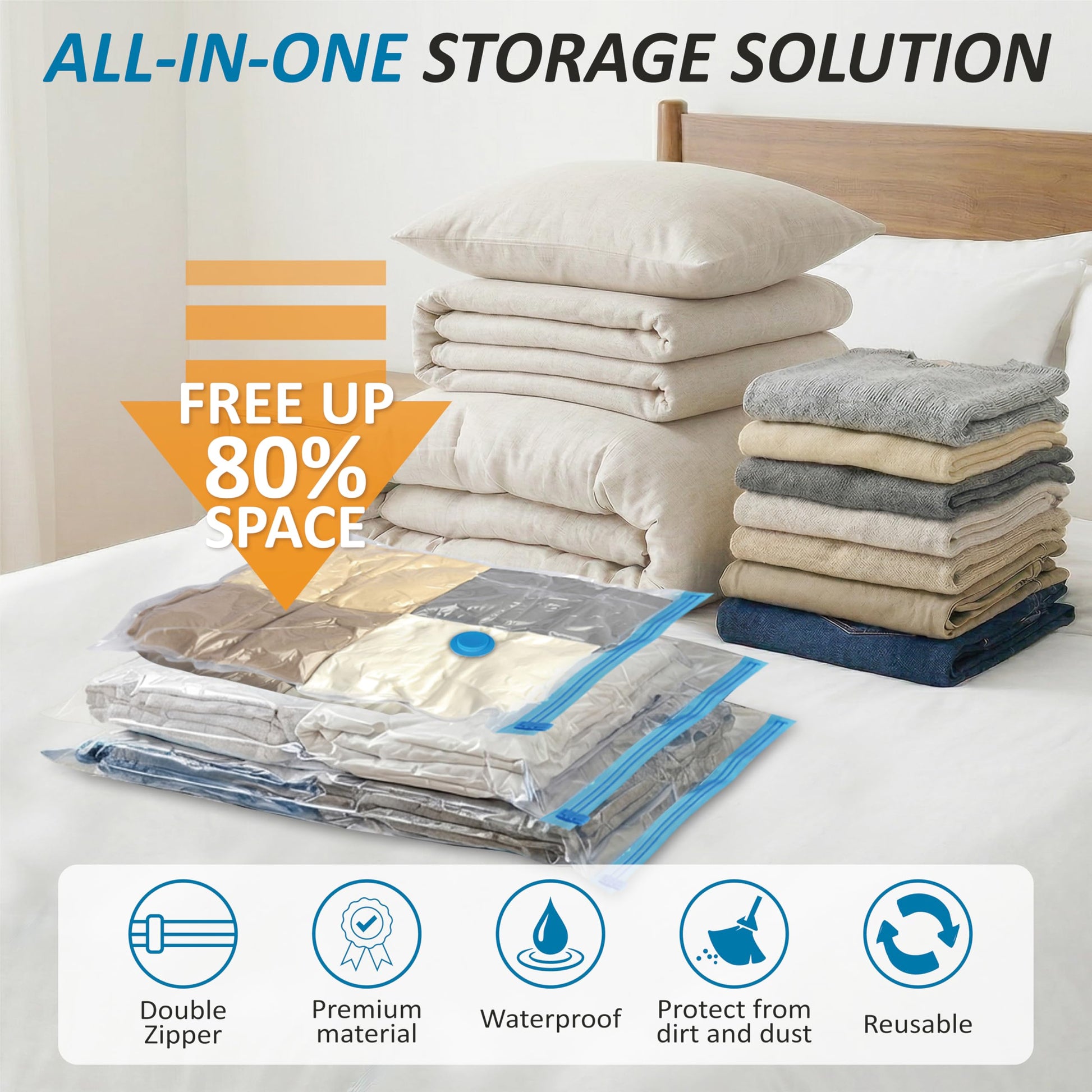 Cozy Essential Vacuum Storage Bags, 80% Compression Vacuum Seal Space Saver Plastic Packaging Bags