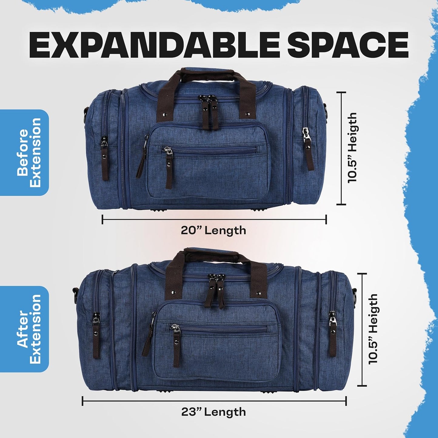 Duffle Bag for Travel 20–23” Expandable (40L) – Lightweight Water-Resistant Carry On Weekender with Multiple Pockets & Shoulder Strap – Airline Approved Travel Duffel Bags for Men & Women