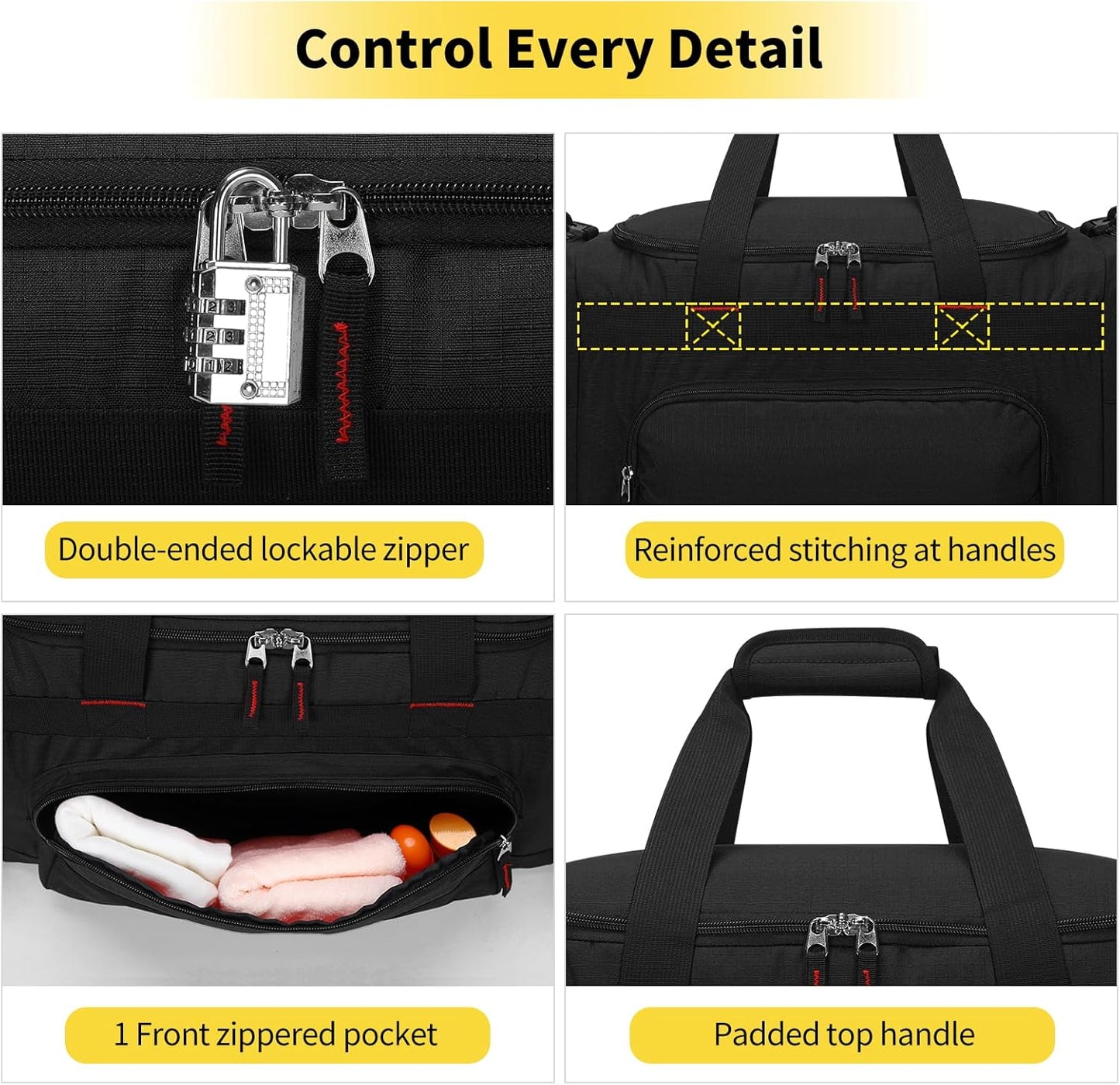 22 inch Gym Bag for Men - 55L Large Travel Duffle Bag Sports Equipment Bag with Multiple Zippered Pockets,Outdoor Workout Duffle Bag for Overnight Weekend - Black