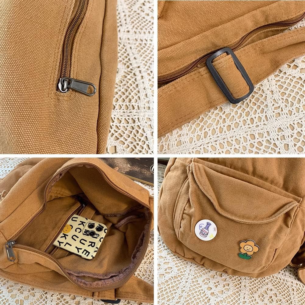 Sling Bag for Women Crossbody Backpack Shoulder Chest Bag Daypack Small Brown Travel Canvas Casual Hiking Outdoor