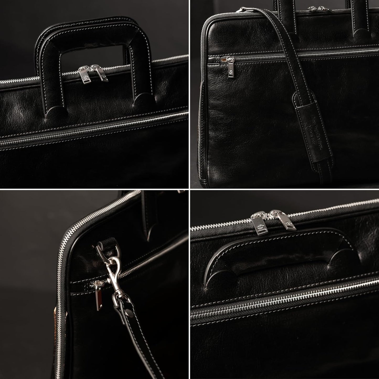 Time Resistance Slim Leather Briefcase - Italian Handmade Leather Computer Bag - Briefcase for Men and Women - Laptop Bag