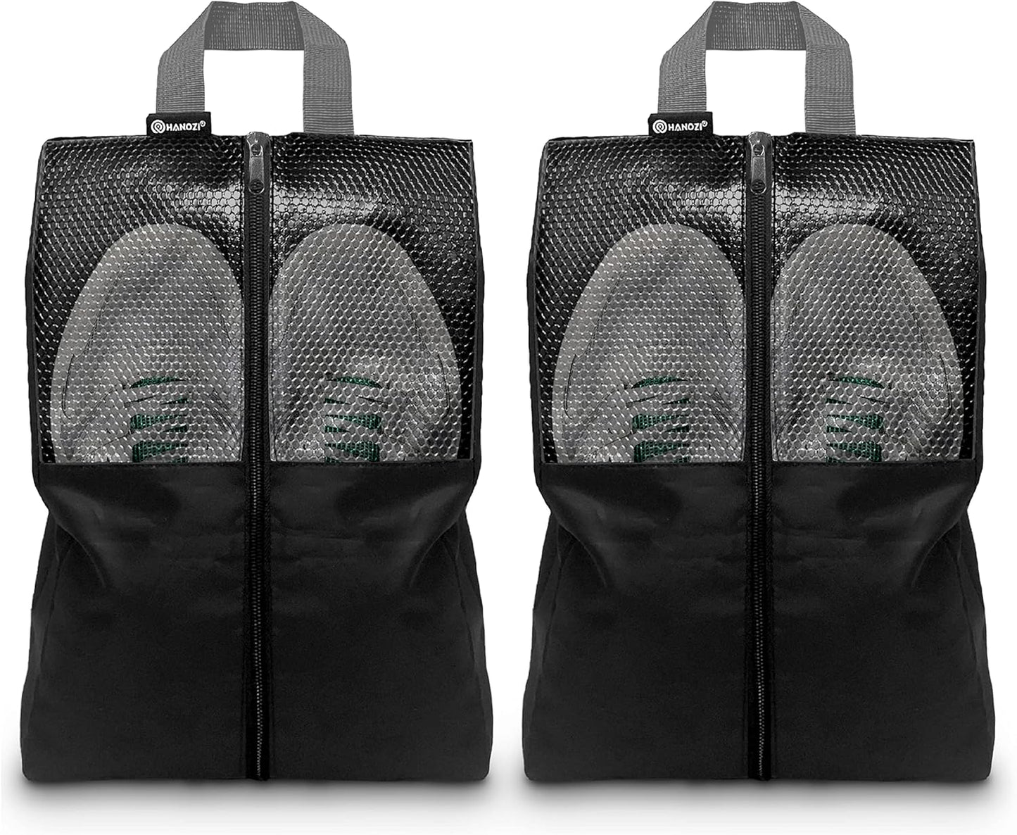 Shoe Bags For Travel, Used As For Storage or Shoe Travel Bag, Space Saving When Travelling With This Travel Shoe Bags For Packing, Featuring Waterproof Nylon Sneaker Bag (Black, 2 Pack, Medium)
