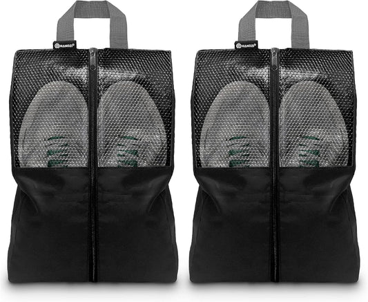 Shoe Bags For Travel, Used As For Storage or Shoe Travel Bag, Space Saving When Travelling With This Travel Shoe Bags For Packing, Featuring Waterproof Nylon Sneaker Bag (Black, 2 Pack, Medium)