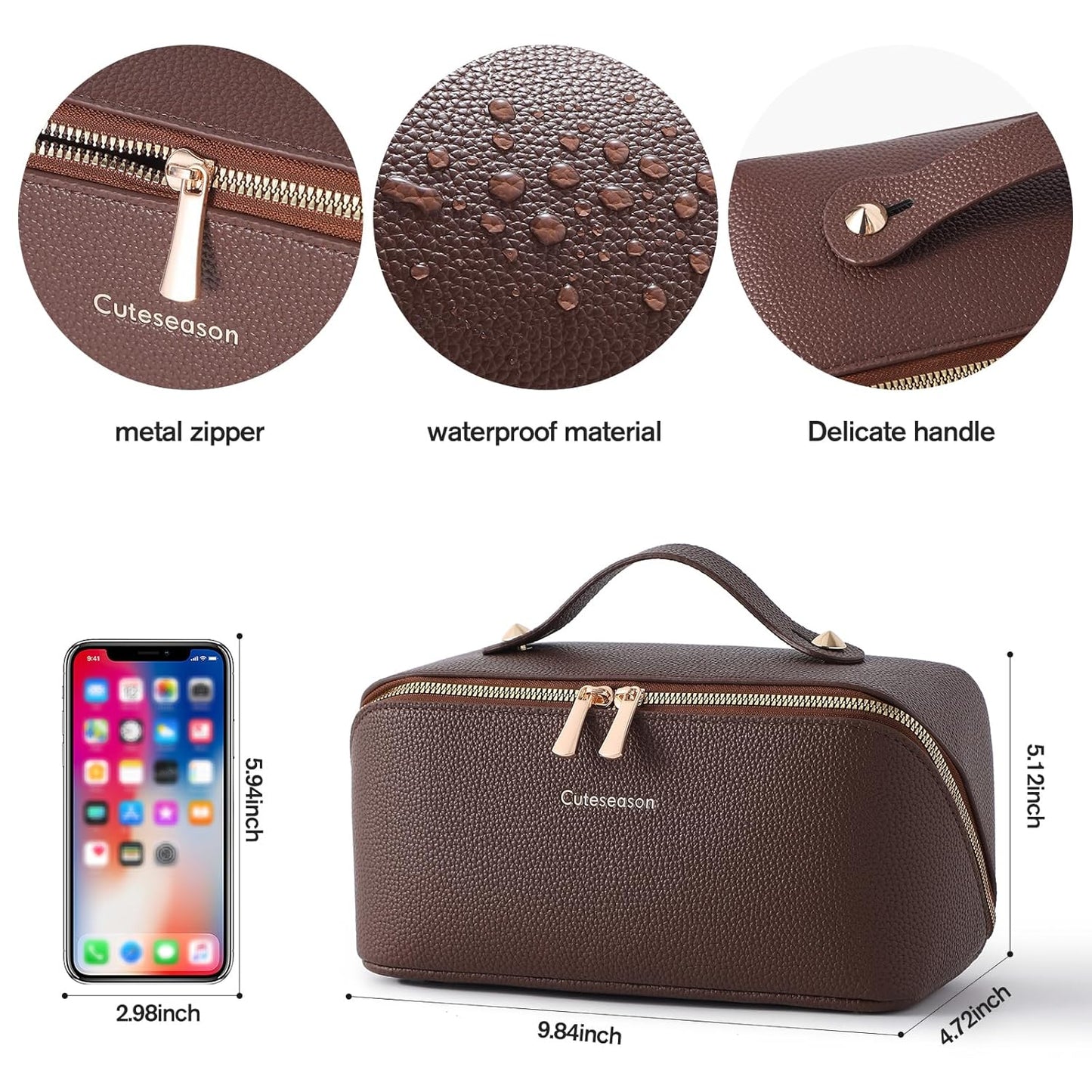 Makeup Bag, Travel Toiletry Bag for Women, Large Capacity Waterproof PU Leather Cosmetic Bags Make