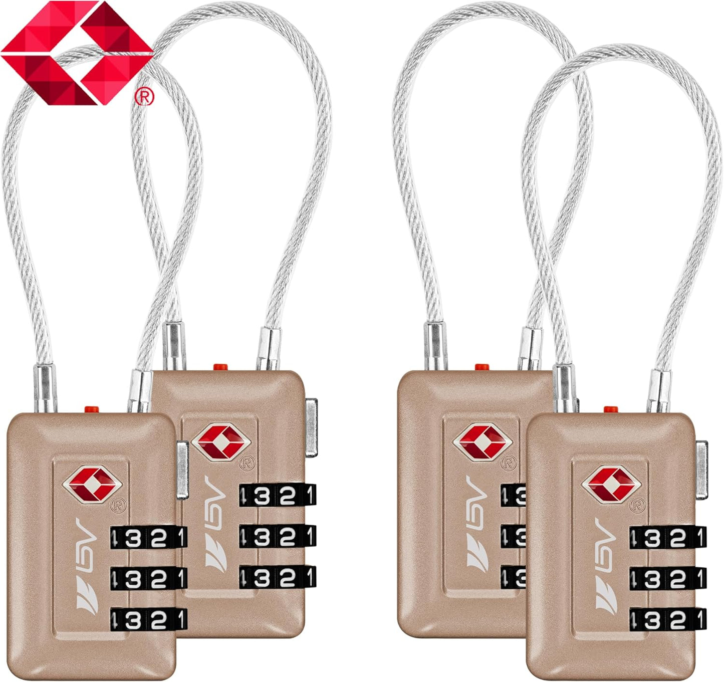TSA Accepted Luggage Travel Lock, Set-Your-Own Combination Lock for School Gym Locker, Luggage Suitcase Baggage Locks, Filing Cabinets, Toolbox, Case (Titanium, 4 Pack)