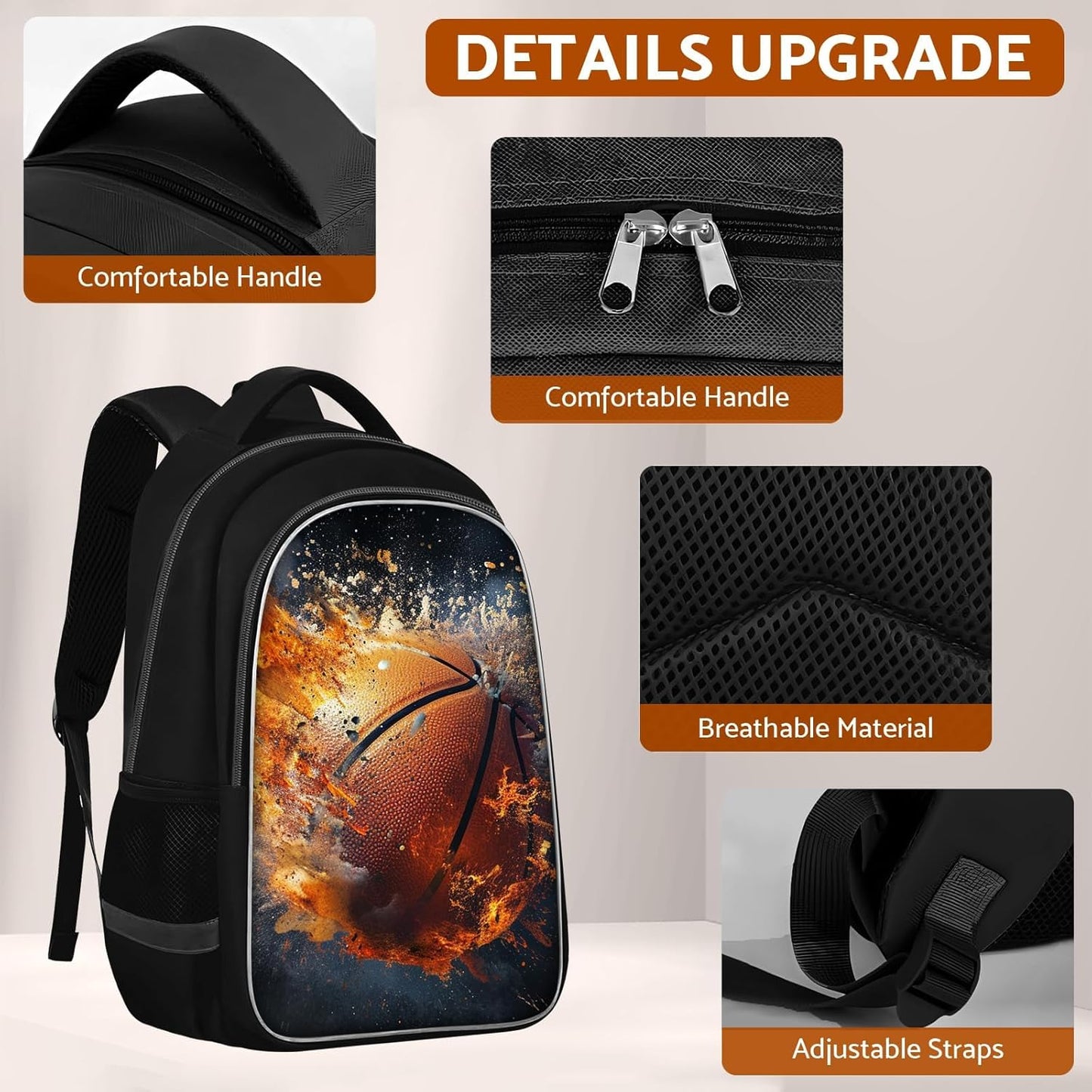 School Backpack for Boys - Basketball Boys Backpack for Kids Children Elementary Middle School - 17 Inch Sport Bookbag Travel Back Pack for Ages 6-14