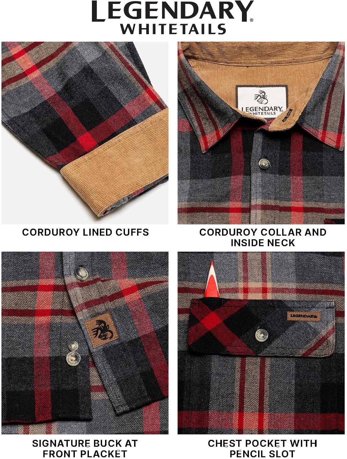 Legendary Whitetails Men's Flannel Shirt Long Sleeve Button Down 100% Cotton