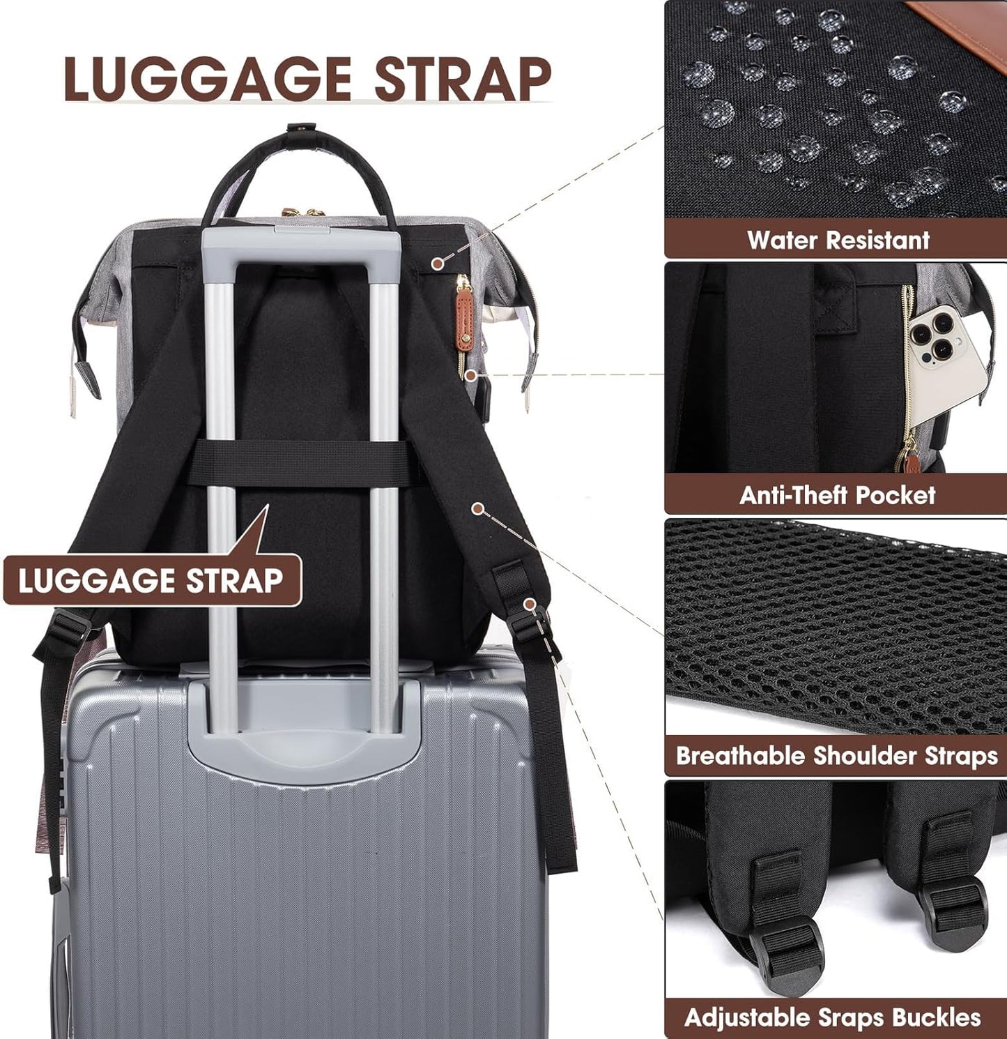 Laptop Backpack 15.6 Inch Professional Womens Purse Computer Bag Nurse Teacher Backpack Waterproof