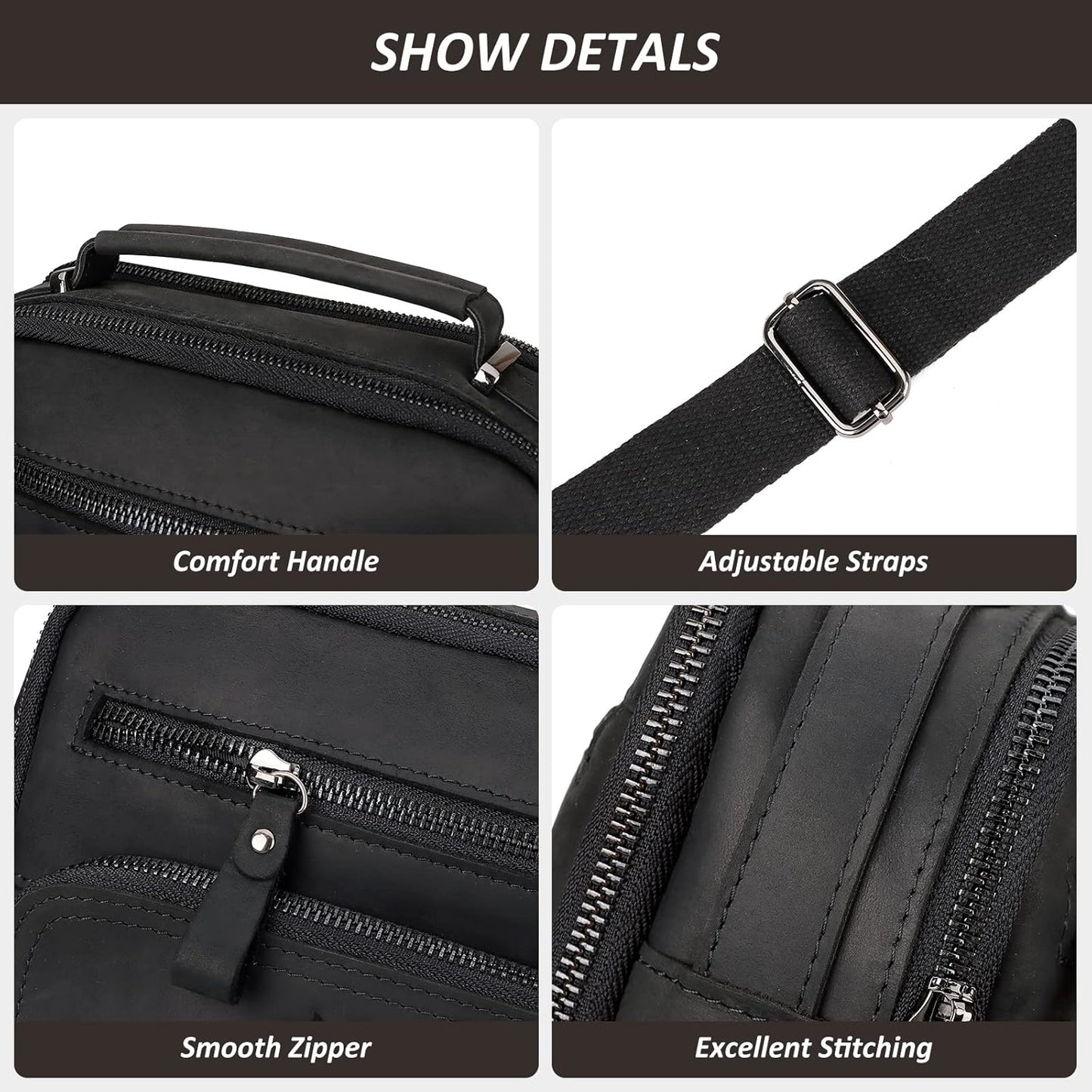 Crossbody Bag Shoulder Bag for Men, Genuine Leather Man Bag Vintage Messenger Bag for Travel Work