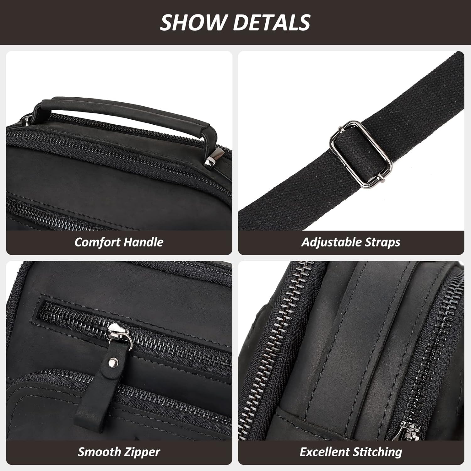 Crossbody Bag Shoulder Bag for Men, Genuine Leather Man Bag Vintage Messenger Bag for Travel Work