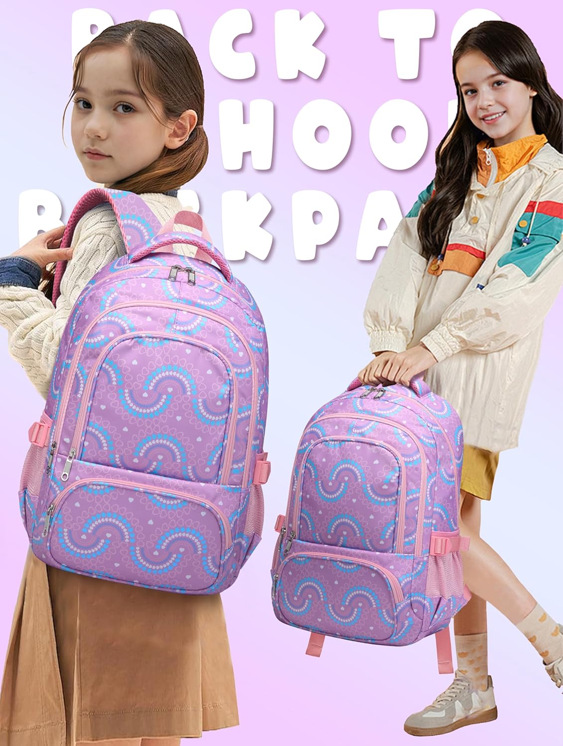 BLUEFAIRY Kids Backpacks for Boys Girls Elementary Primary Middle School Bookbags Back to School Bags for Childs Age 6-8 Mochilas Escolares para Niños Niñas 17 Inch Purple