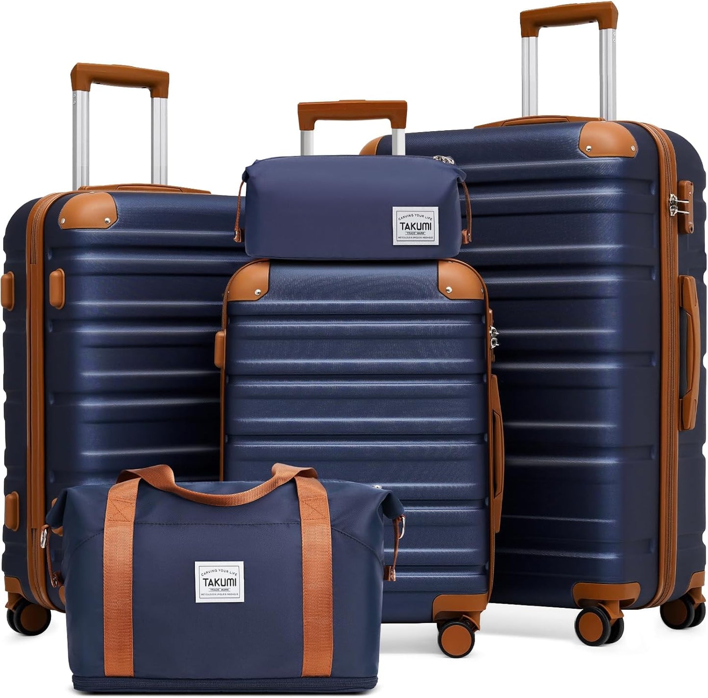 TAKUMI Luggage Sets 5 Piece Lightweight Carry On luggage with Duffel Bag ABS+PC Hardshell Suitcases