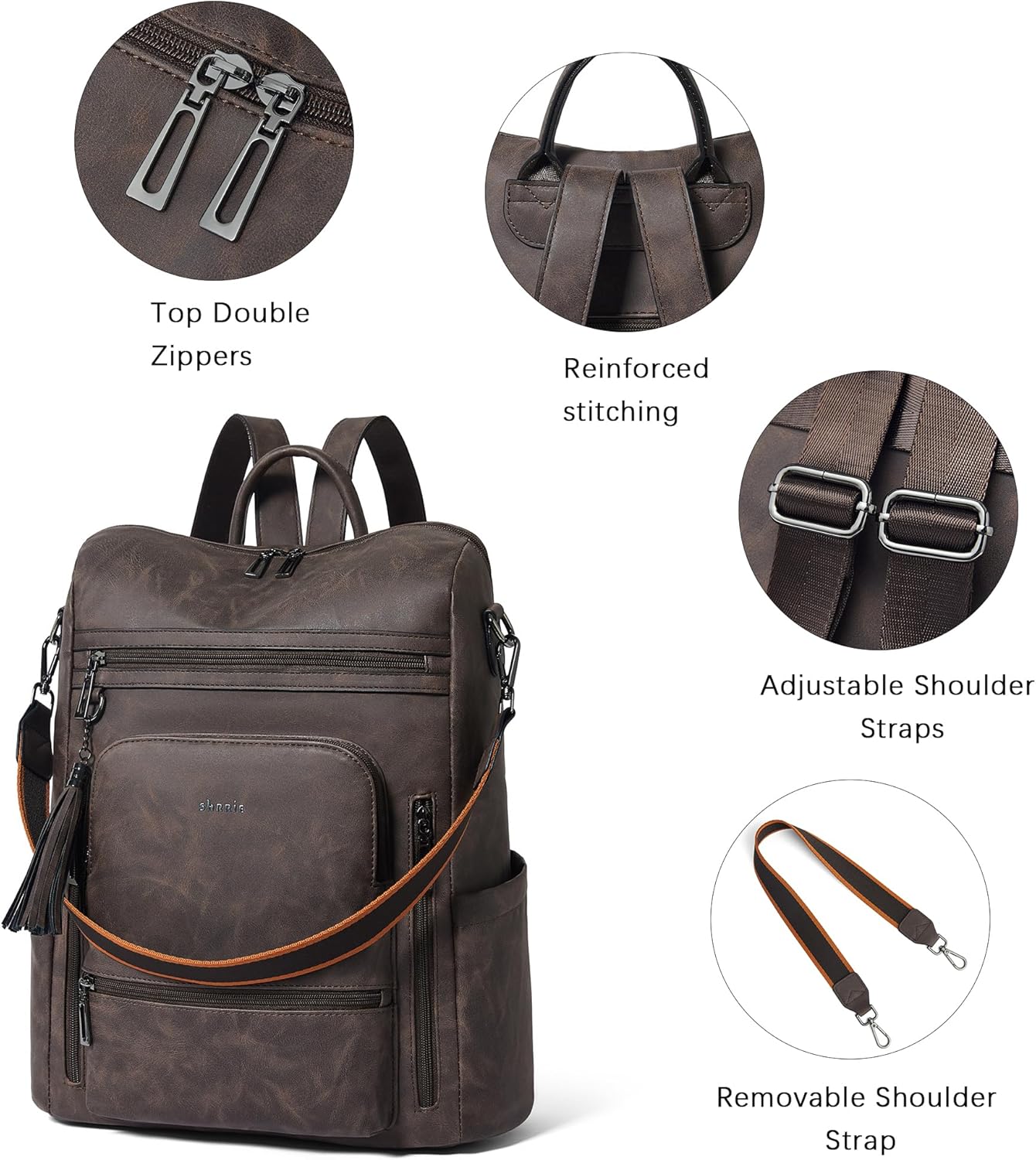 Shrrie Vegan Leather Laptop Backpack for Women 15.6 inch Work Backpack Fashion Travel Backpack