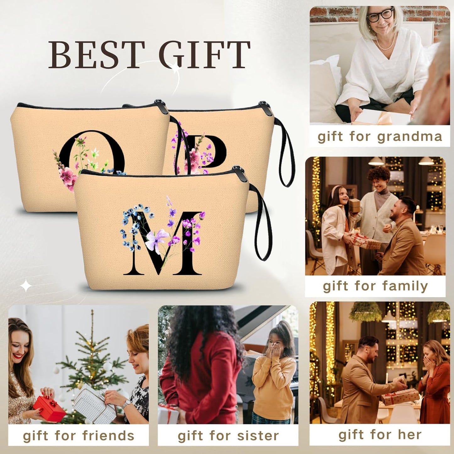 Women Birthday Maid of Honor Monogrammed Gifts for Bride Bridesmaid Sister Friend Her Teacher Makeup Cosmetic Bag with Mirror Mothers Day Christmas Graduation M