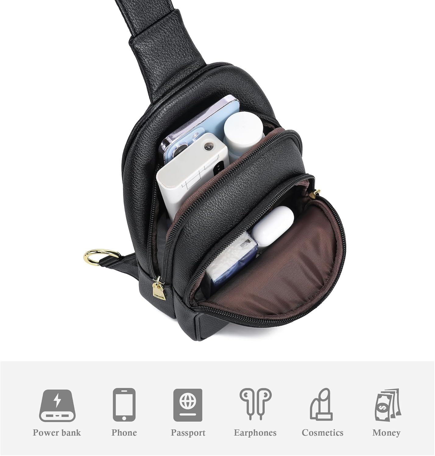 INICAT Crossbody Sling Bags Travel Cross Body Purses Faux Leather Fanny Packs Chest Bag for Women