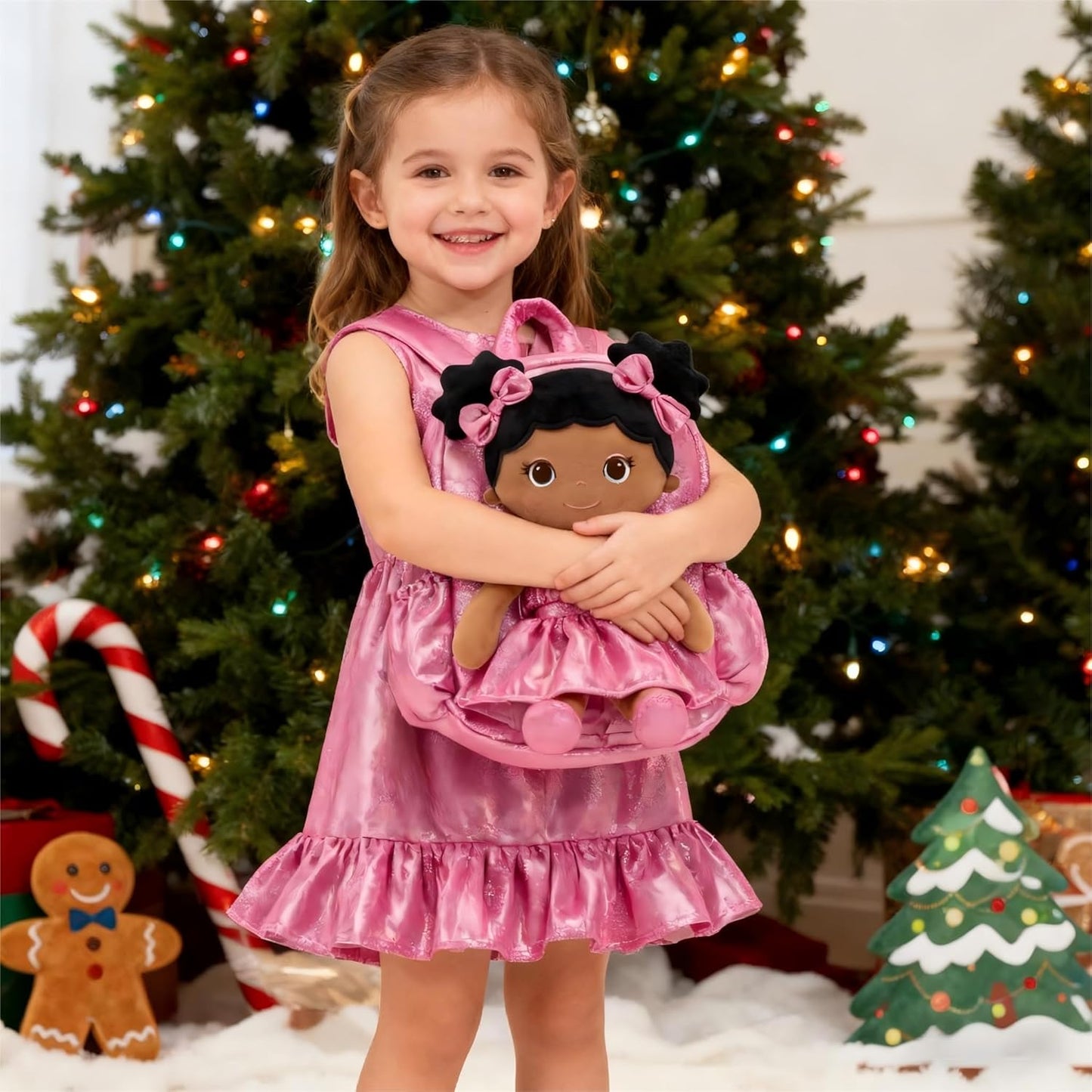 Lazada Toddler Backpack - Baby Girl Gifts Curly Fingerprints Plush Doll Dress Backpack - Fashion Girls Curly Rolled Fingerprints Series - Rose Red 11 Inches