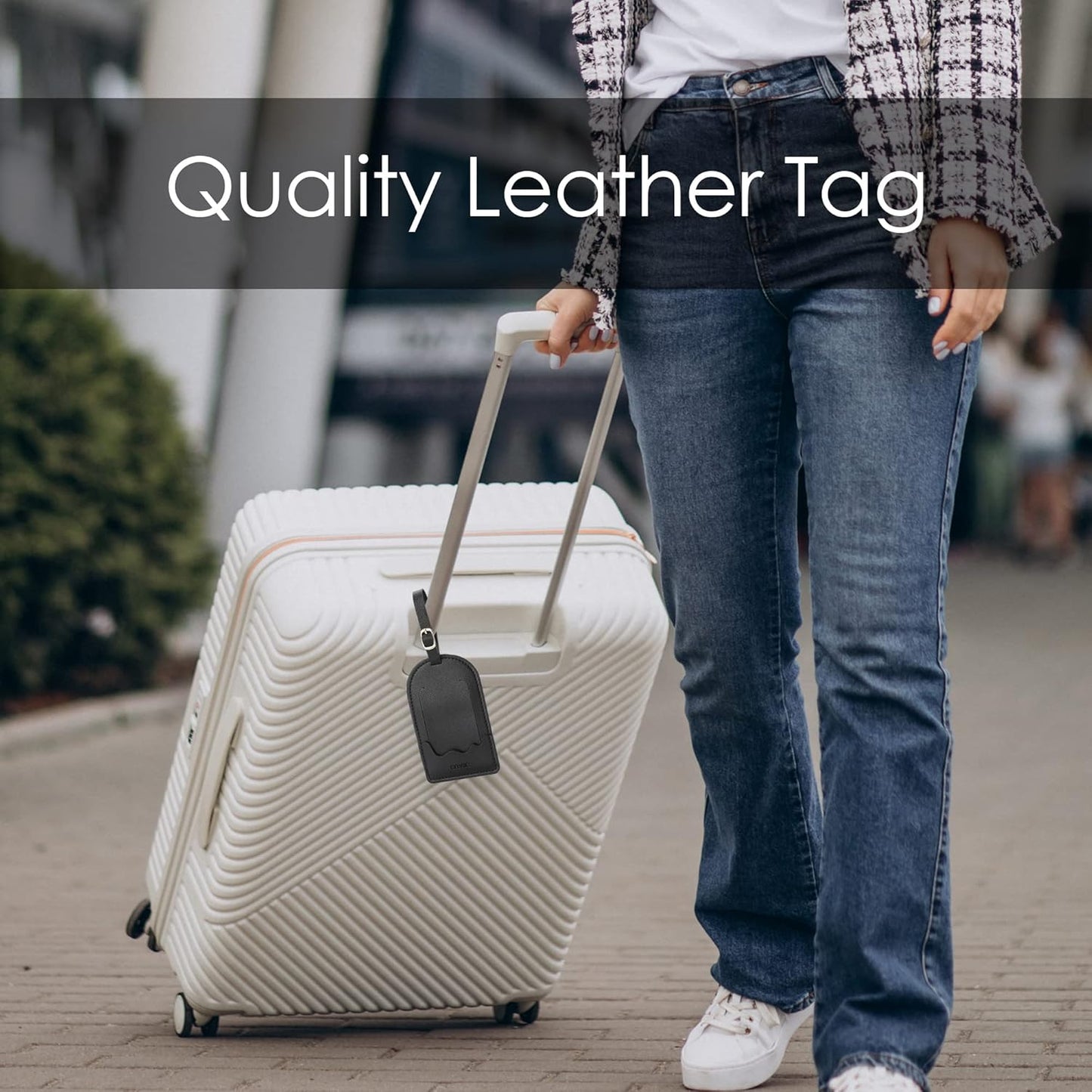 Faux Leather Luggage Tags for Suitcase Tag Set Privacy Protection with Identifie Name Lable ID Card Baggage tag for Men Women Travel Accessories, 2/4 Pack (LT07-Black)