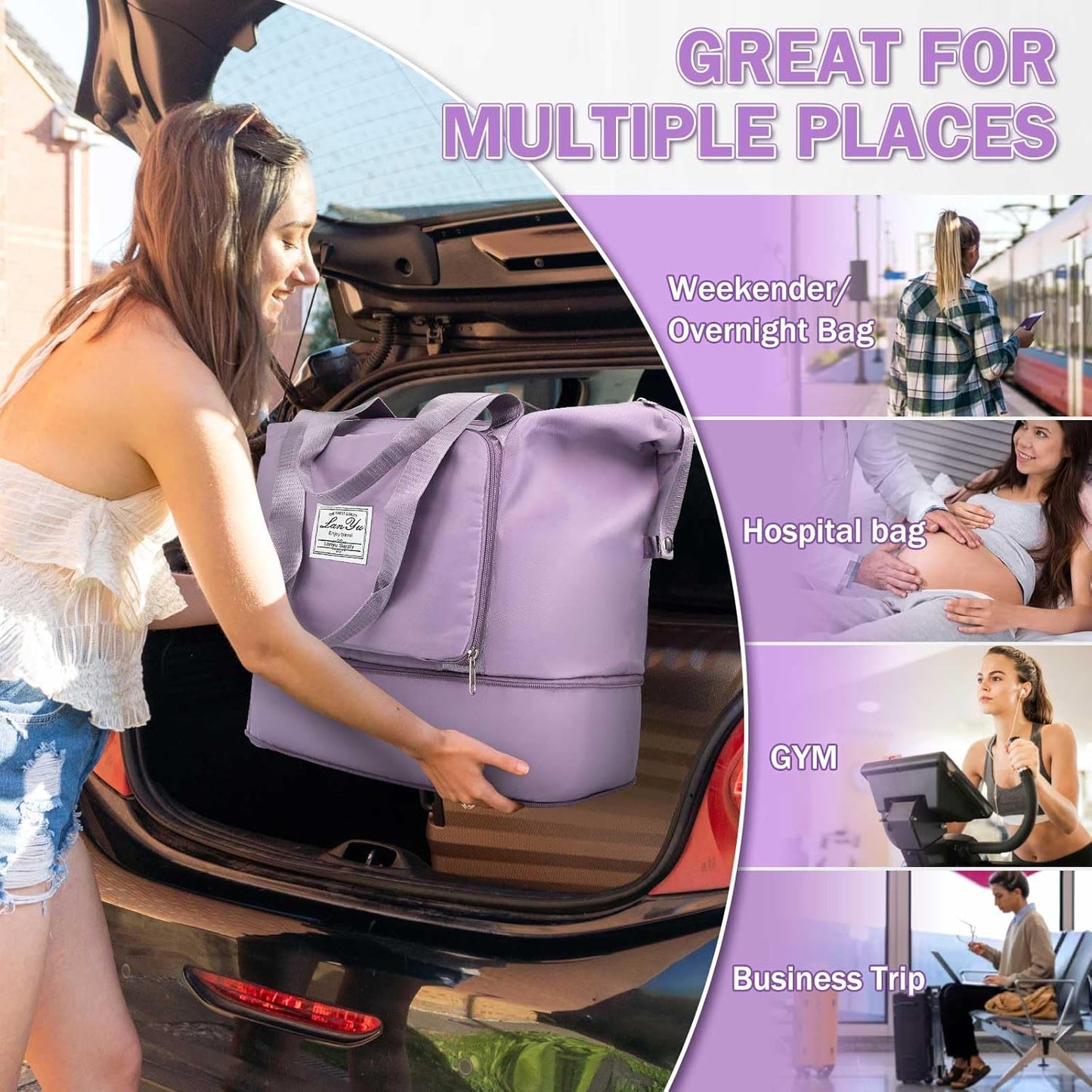 Ranslen Large Capacity Folding Travel Bag,Expansion Travel Duffel Bag with Dry and Wet Separation Portable Travel Duffel Bag