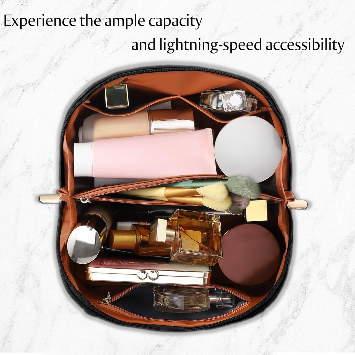 Large Capacity Travel Cosmetic Bag - Portable Makeup Bags for Women Waterproof PU Leather Checkered