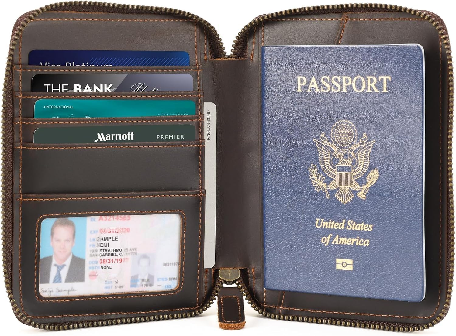 Real Leather Wallet Airtag Compatible RFID Bifold Travel Card Holder (AirTag Slot)