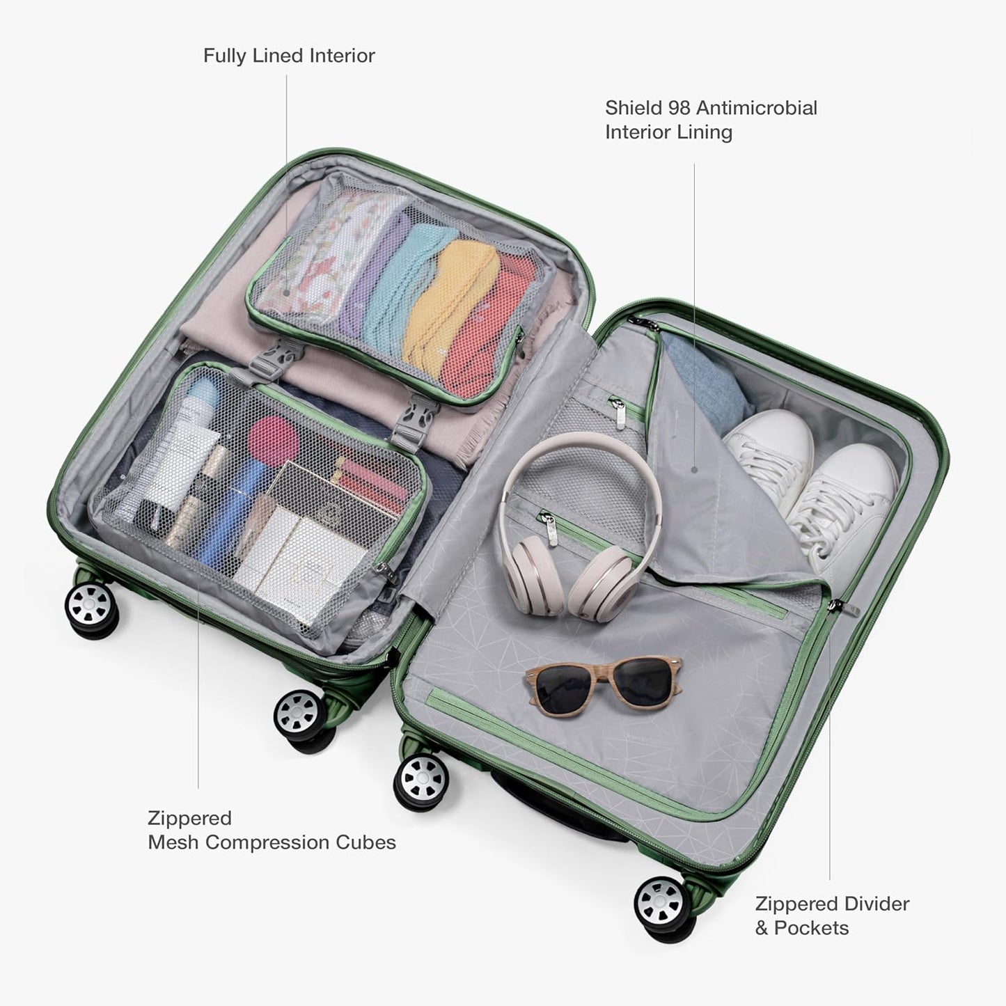 Traveler's Choice Pagosa Indestructible Hardshell Expandable Spinner Luggage, Green, 30-Inch Large