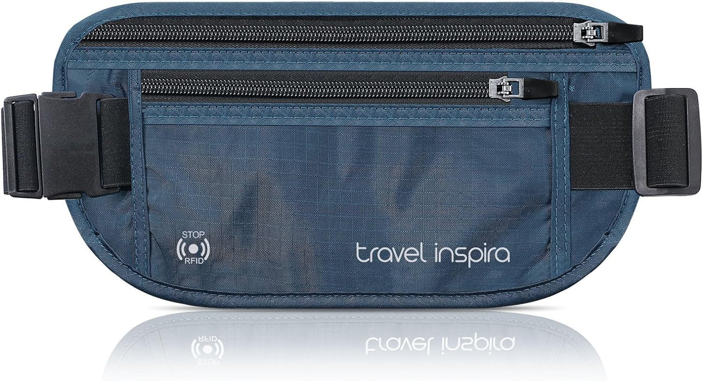 travel inspira Travel Money Belt with Slim Anti-Theft RFID Blocking Passport Holder for Travel