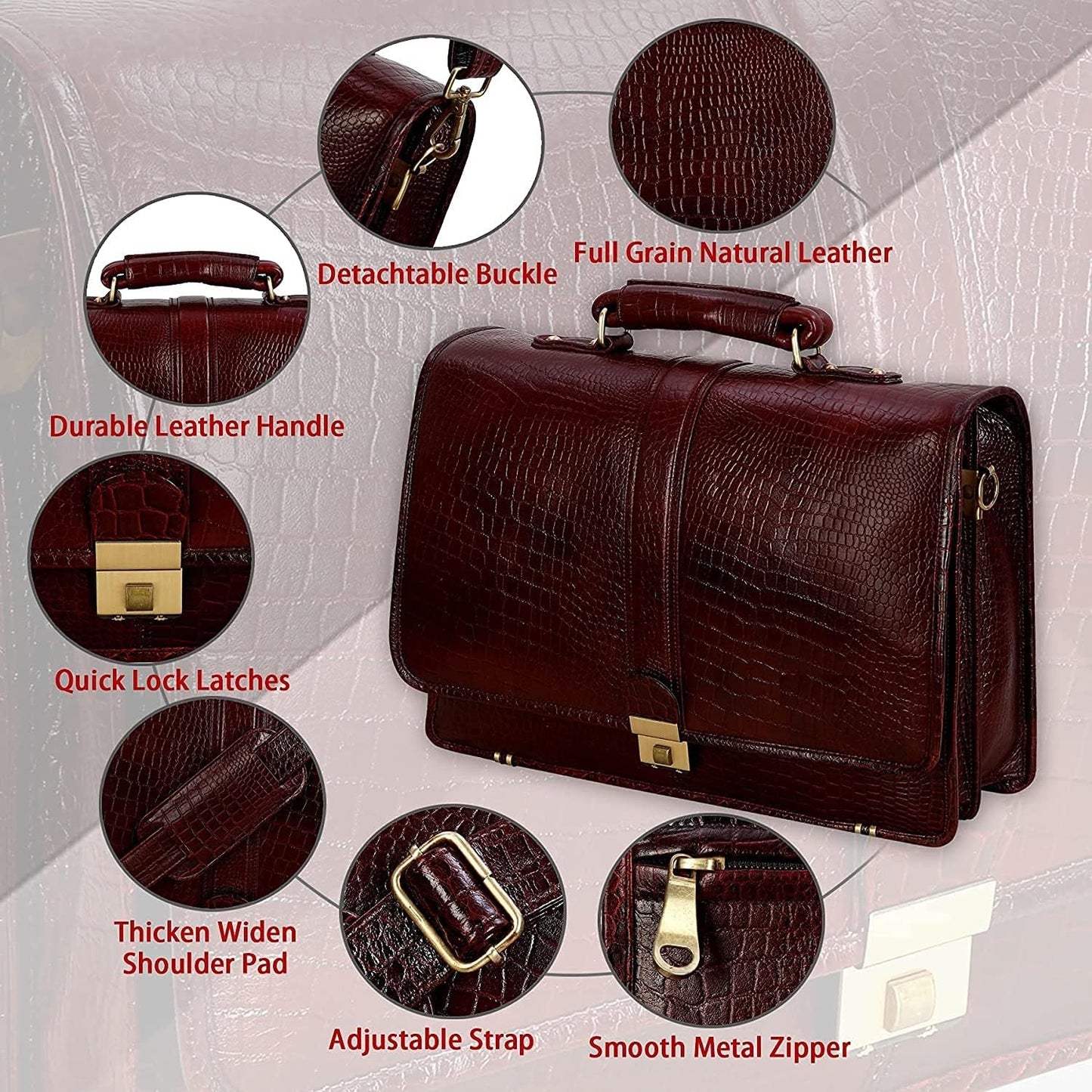 DA LV Full Grain Leather Laptop Briefcases Men Top Choice Gifts Laptop Bag Office Work 16'' Vintage Handmade Brass Hardware