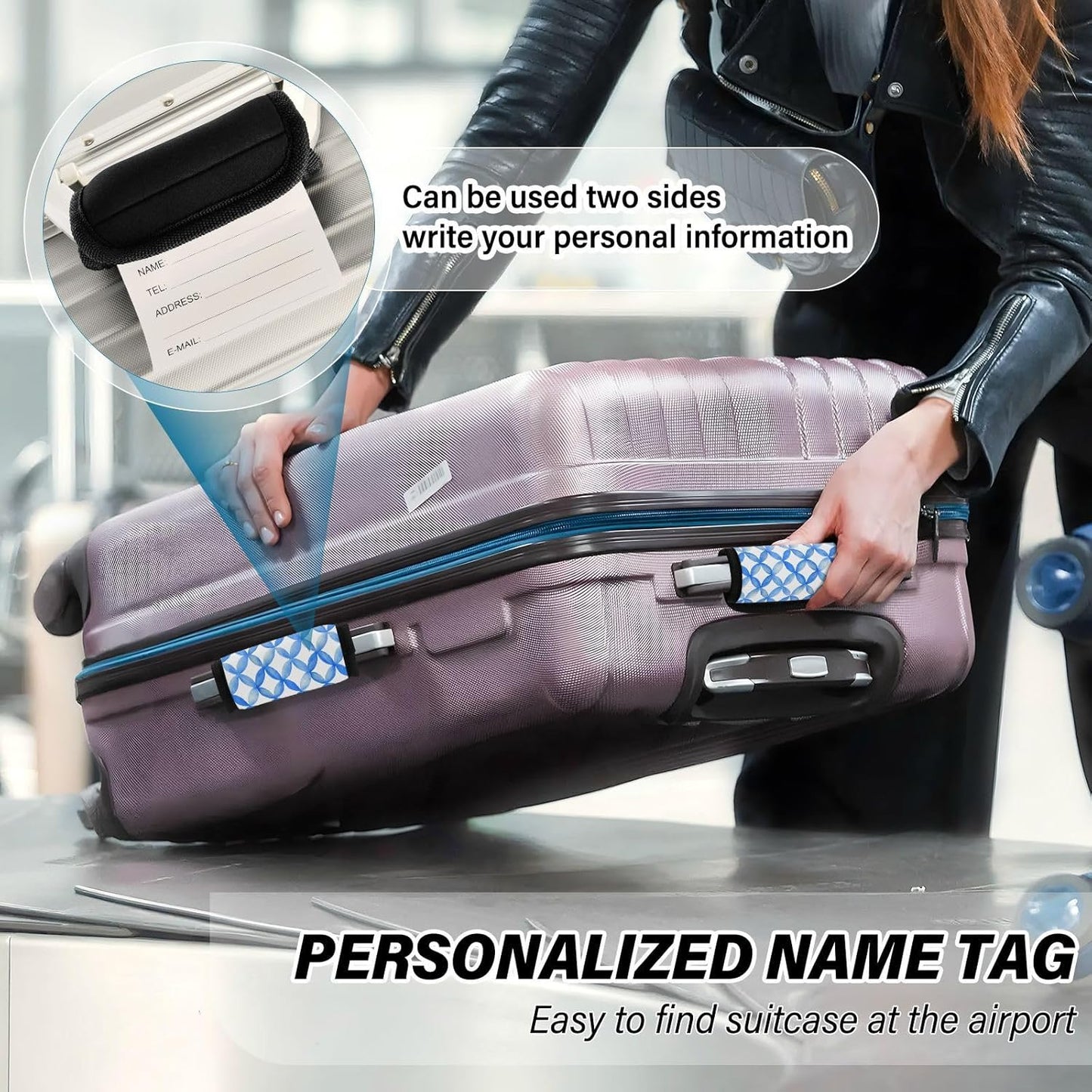 2Pcs Luggage Handle Wrap Suitcase Identifier Handle Covers Tags Soft Travel Bags Luggage Handle Gripper Accessories for Airplane Flying Blue Circle