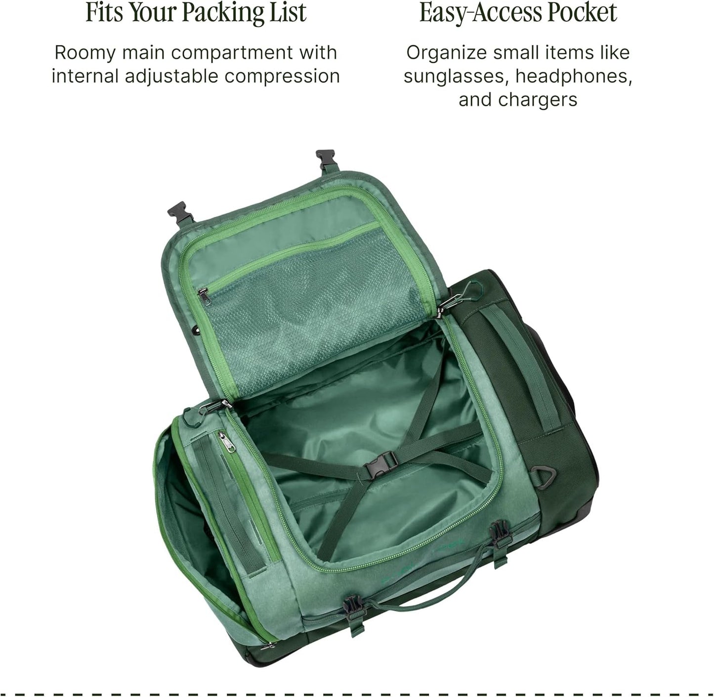 Eagle Creek Cargo Hauler XT Wheeled Duffel - Wheeled Backpack Duffel - Deployable Backpack Straps - Lockable U-Lid & Easy Access Compartment - Duck Green