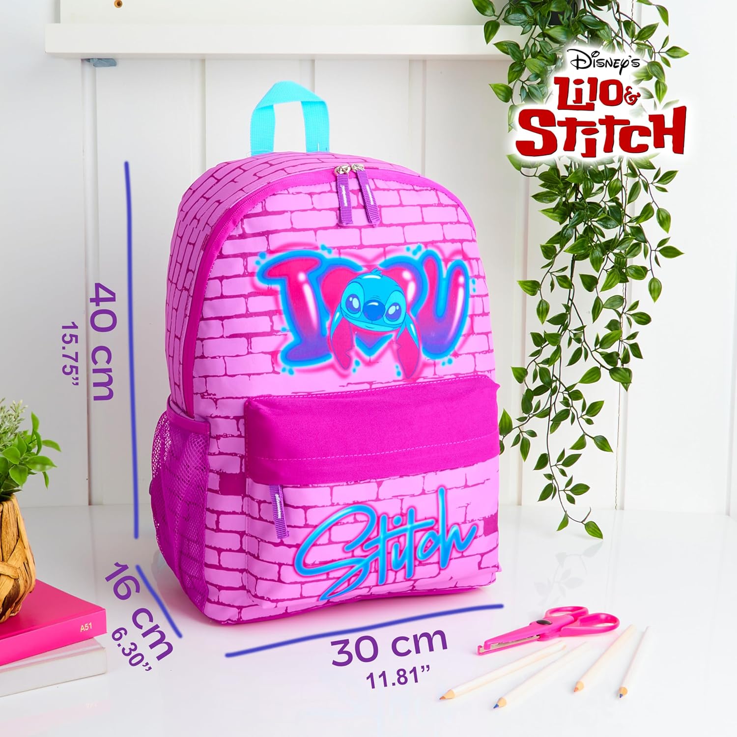 Disney Stitch Backpack for Girls Teens School Bag Kids Book Bag School Supplies Gifts (Pink)