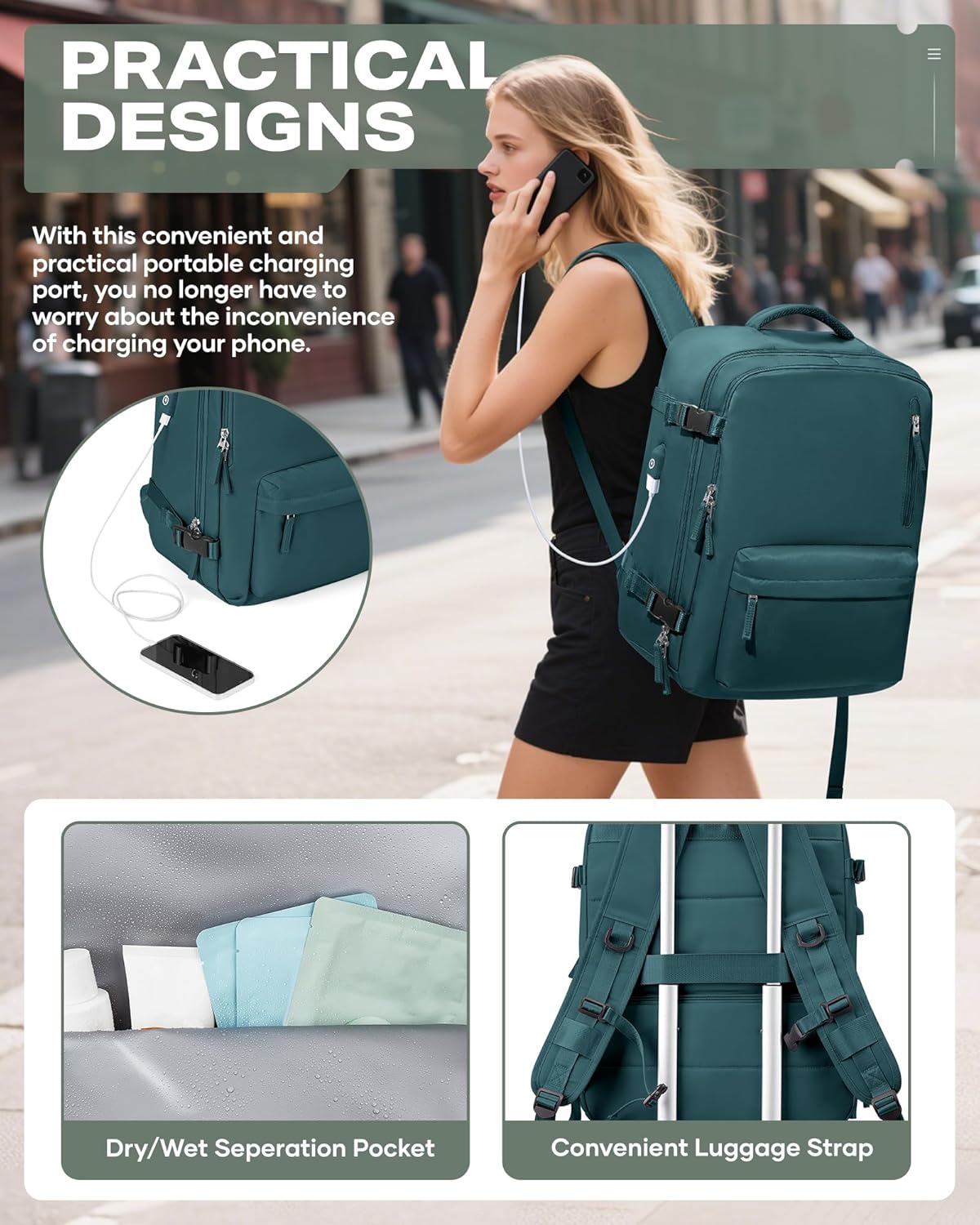 Vacuum Backpack Travel,travel backpack with vacuum system, Large Carry on Luggage Flight Approved, 18x14x8 IN Laptop Bag Personal Item Travel Bag, Peacock Blue