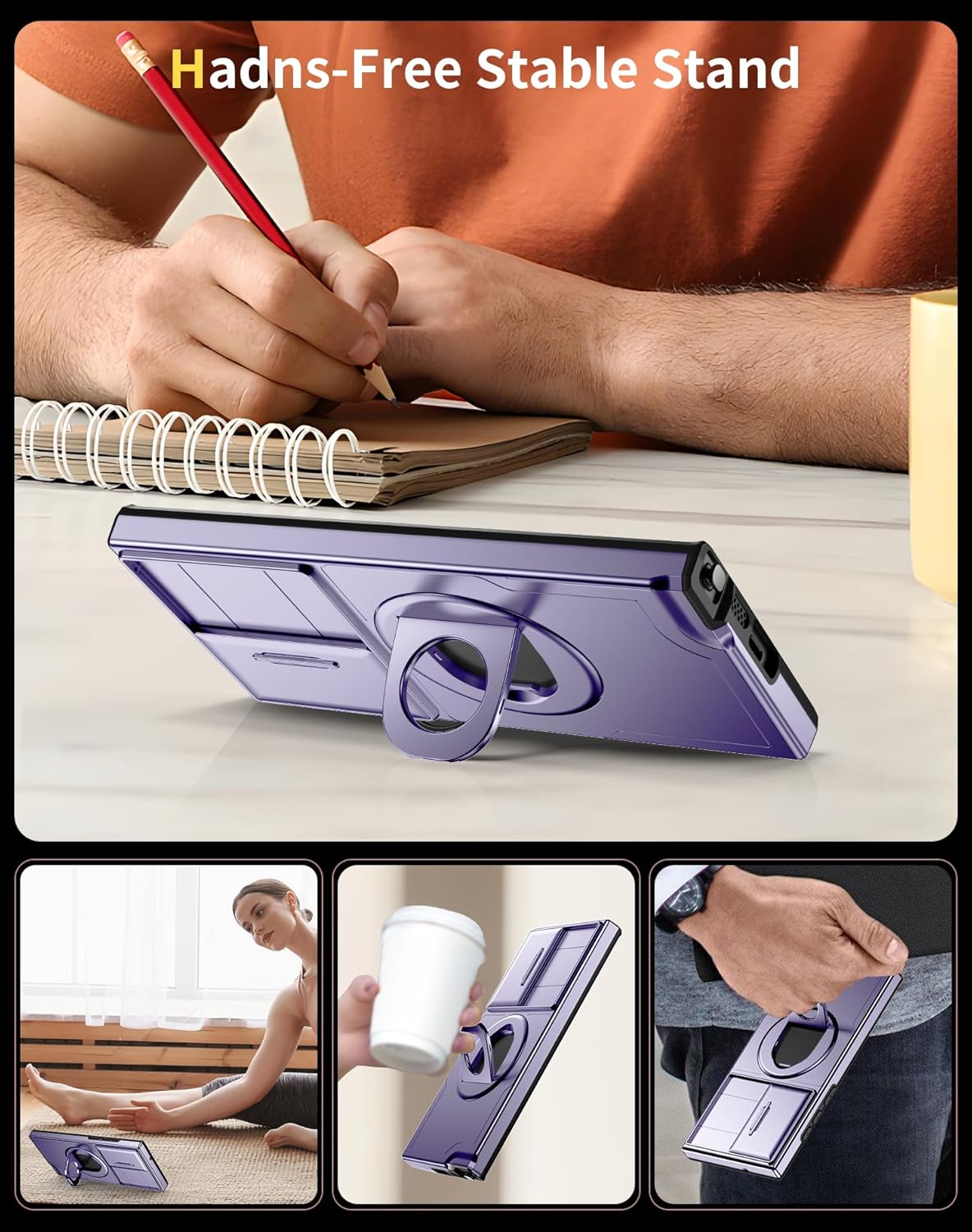 for Samsung Galaxy S22 Ultra Case Magnetic Compatible with MagSafe Wireless Charging+Screen Protector,Built-in Stand Ring+Camera Cover Anti-Scratch Shockproof Heavy Duty Protection Purple