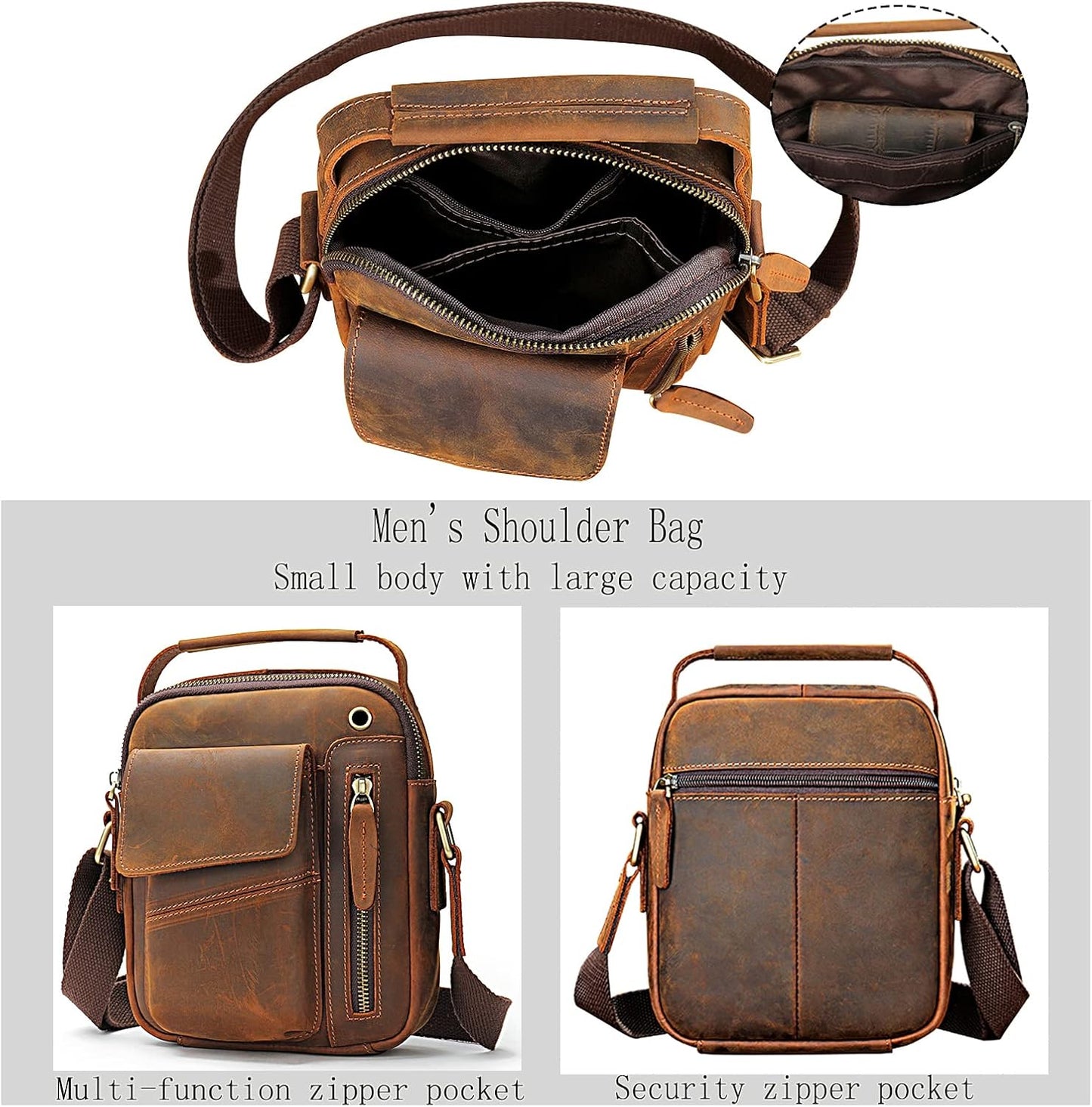 IVESIGN Crossbody Sling Bag for men and women,Leather Satchel Shoulder Bag