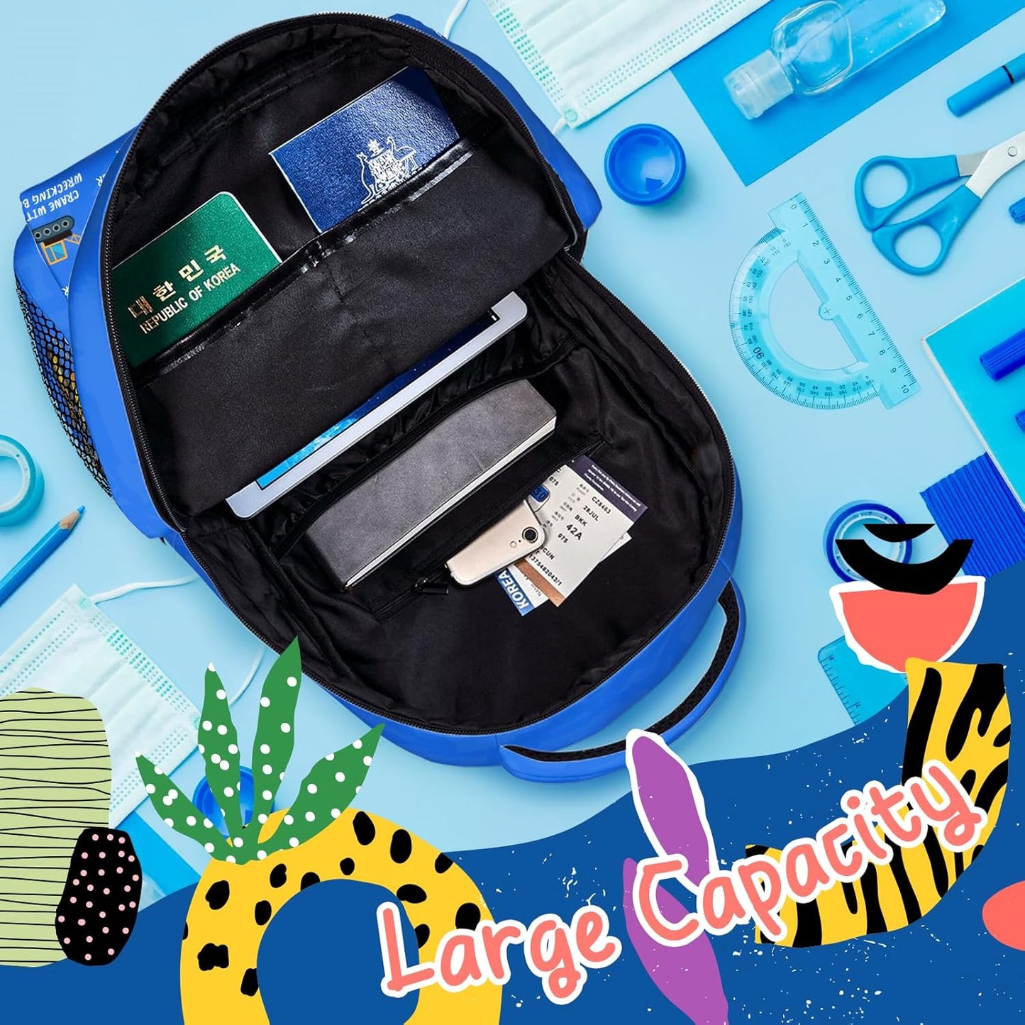 Excavator Kids Backpack for Boys Girls Elementary Schoolbag Kindergarten Bookbags Preschool School Bag Toddler Book Bags Travel Bag Hiking Camping Rucksack Daypack for Students Back to School Gifts