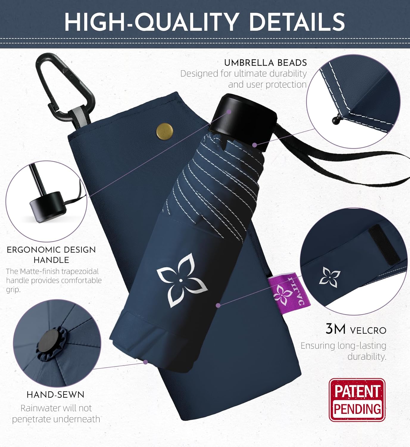 Windproof Travel Mini Umbrella - Manual Open Close with No Rebound for Seniors & Kids, Small Compact and Portable for Rain, Reflective Design for Night Safety Men & Women