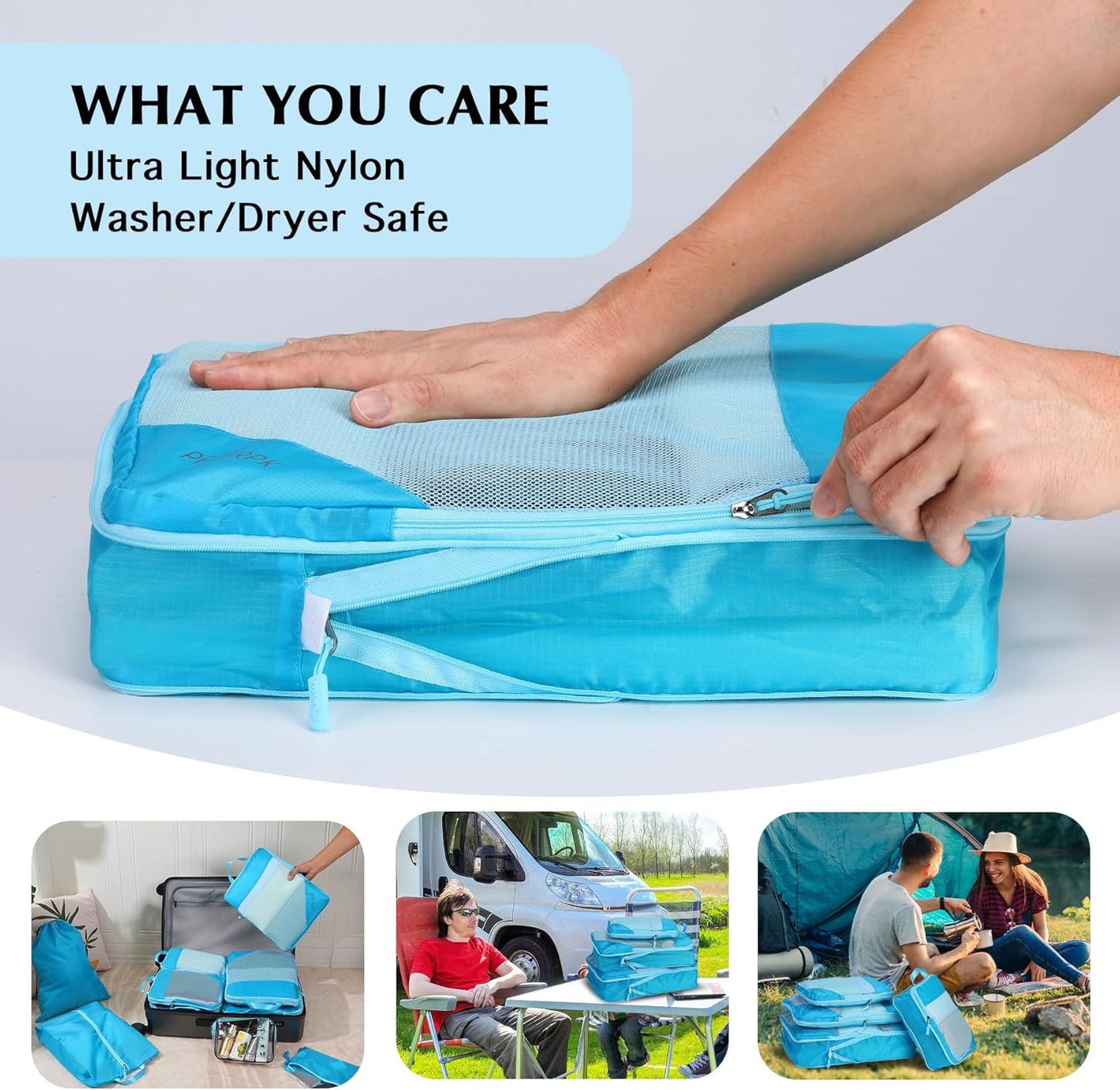 Lightweight Compression Packing Cubes for Suitcases, Compressible Expandable Travel Packing Organizer with Clear Toiletries and Backpack Bag, Travel Essentials for Carry on Luggage 7 Set