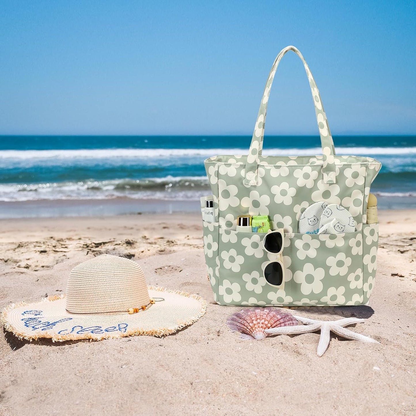 Bluboon Waterproof Beach Tote Pool Bags for Women Ladies Extra Large Carry On Bag With Wet Compartment for Weekender Travel