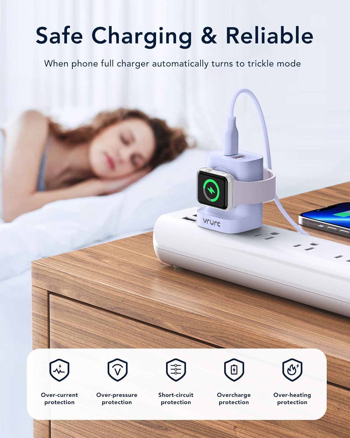 VRURC for Apple Watch Charger, Portable iWatch Charger Stand, 20W PD Fast Charging Block for iPhone, USB C Wall Ttravel Plug for Apple Watch Ultra/SE/11/10/9/8/7/6/5,iPhone 17/16/15 14 13-Purple