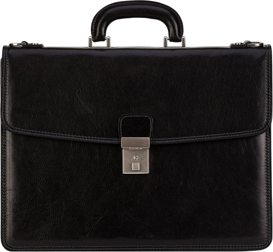 Time Resistance Leather Briefcase - Italian Handmade Leather Laptop Bag - Handbag for Men - Professional Computer Case