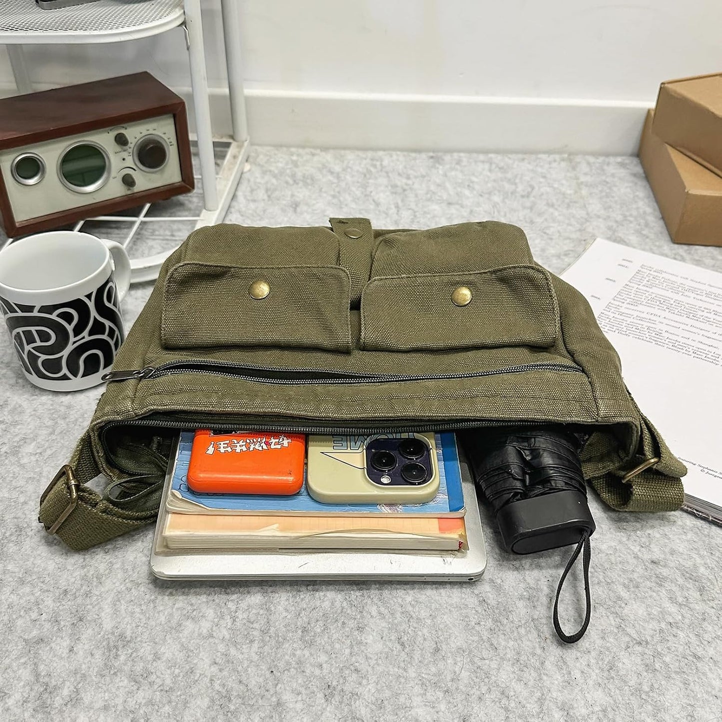 School Vintage Canvas Messenger Bag for Men Crossbody Shoulder Bag Satchel