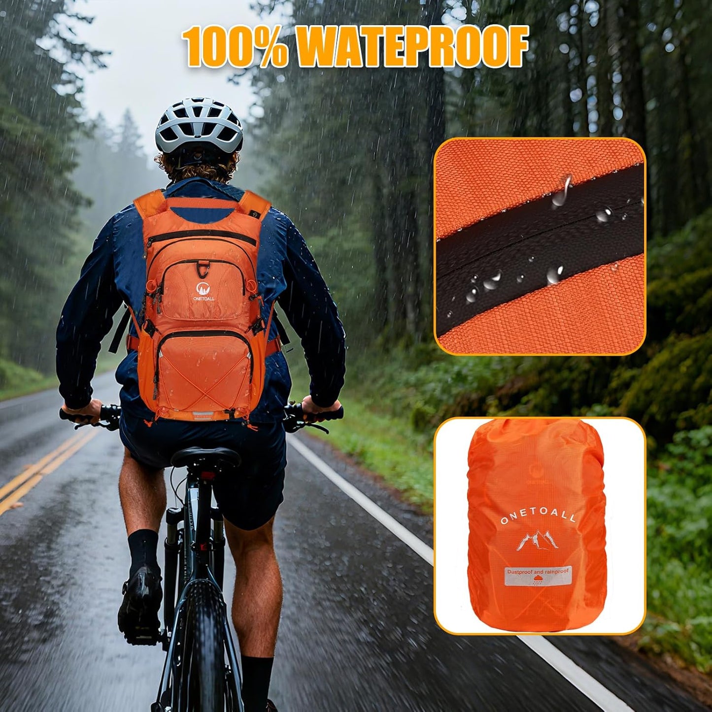 Hydration Backpack 22L, Hiking Backpack with 2L Leakproof Bladder, Sewn-in Rain Cover, Insulated Compartment for Men & Women Running, Cycling, Camping