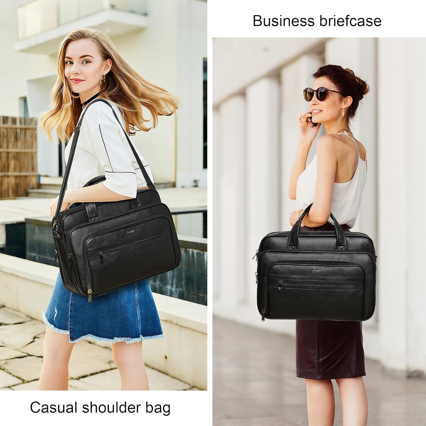 Shrrie Leather Messenger Bag for Men&Women 17 Inch Leather Laptop Bag,Water-Resistant Large Shoulder Satchel Office,Work