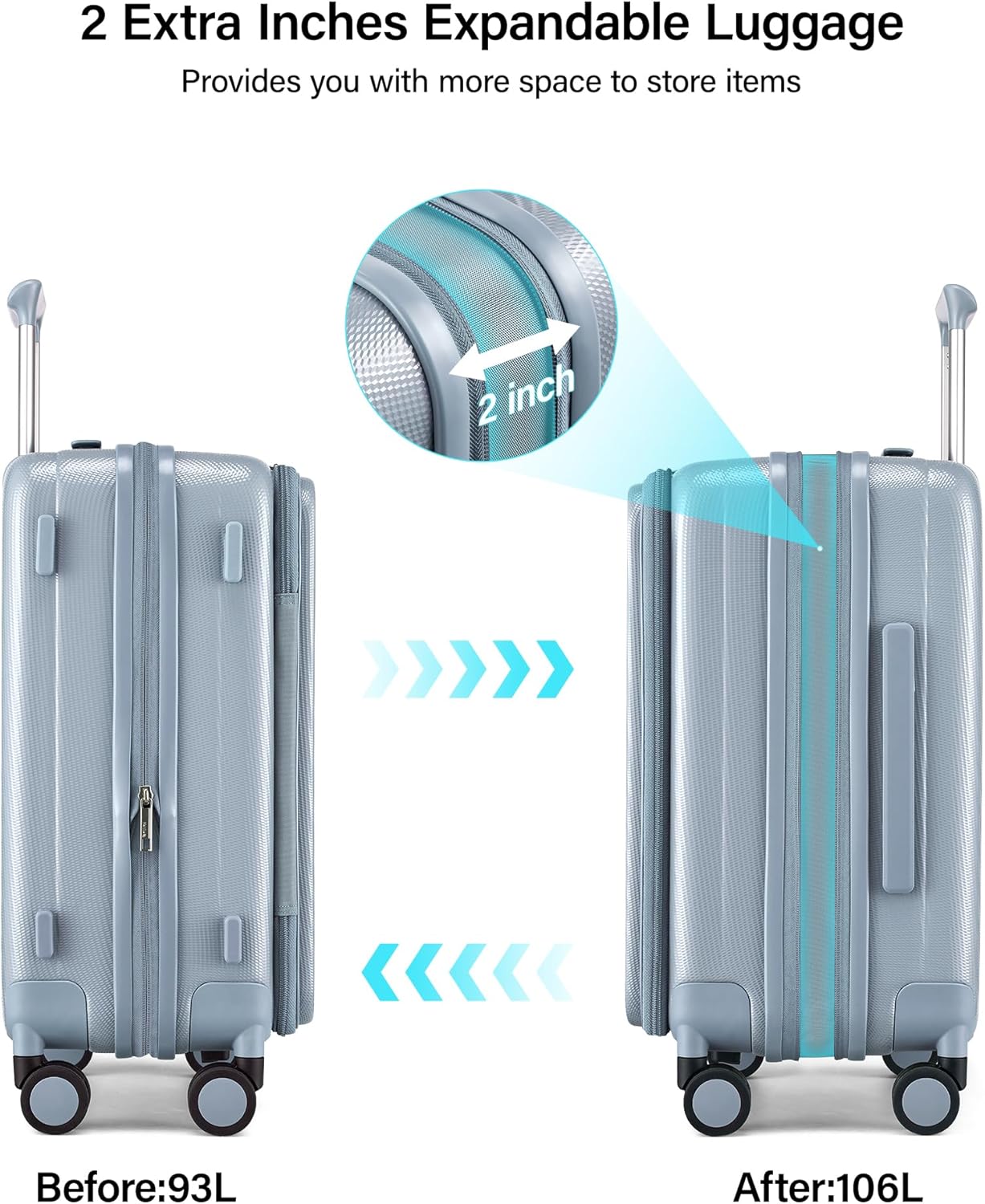 Hanke 26 Inch Expandable Luggage Top Opening Checked Bag Luggage Hard Shell Suitcases with Wheels Lightweight Travel Luggage Heavy Duty Luggage Suitcase with Lock for Woman Men-Grey