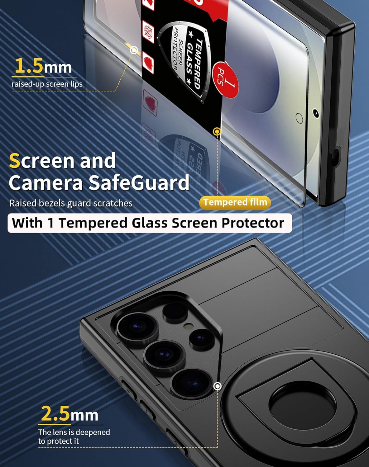 for Samsung Galaxy S25 Ultra Case Magnetic Compatible with MagSafe Wireless Charging,with 1 Screen Protector,Built-in 360° Kickstand Ring Anti-Scratch Shockproof Heavy Duty Protection Black