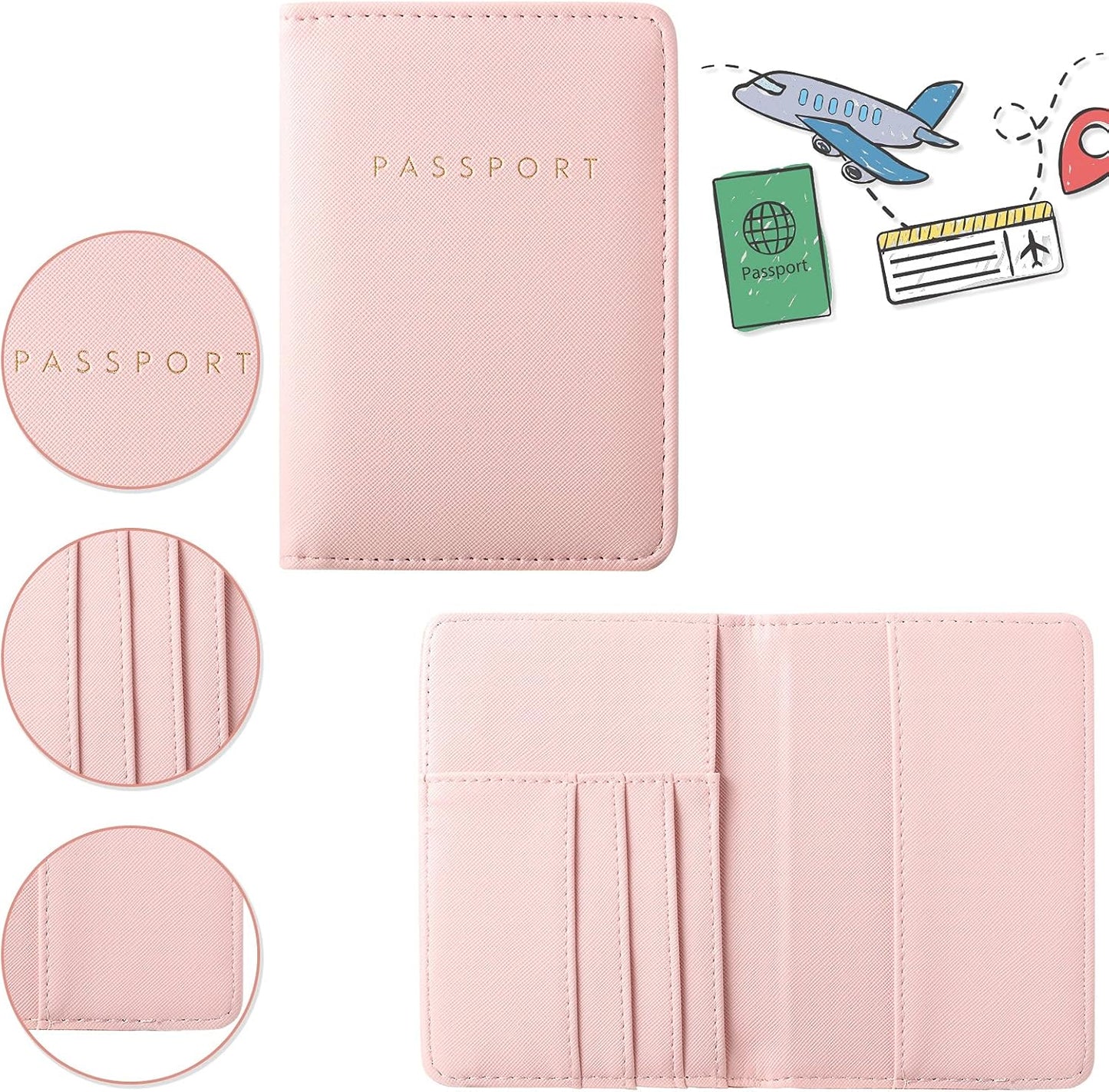 Frienda 2 Pieces Bridal Passport Covers Holder Waterproof Leather Holder Covers Travel Wallet Passport Case for Women and Men
