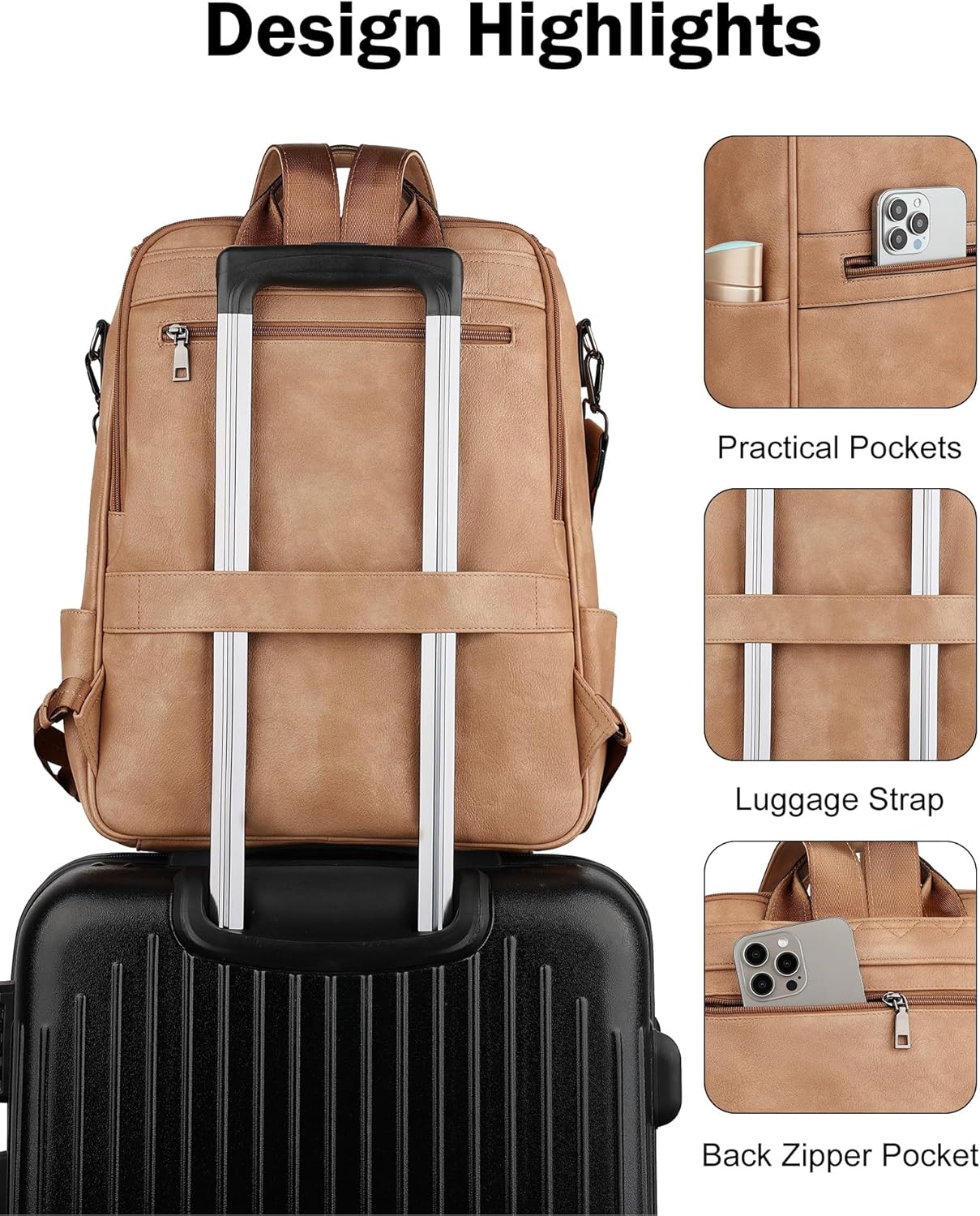 FADEON Laptop Backpack for Women Leather Travel Backpack with Laptop Compartment, Designer Ladies